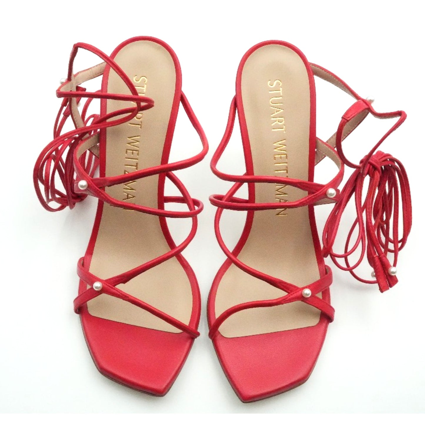 Stuart Weitzman Astrid Red Leather Ankle Wrap Sandal Pumps Size 8.5 B