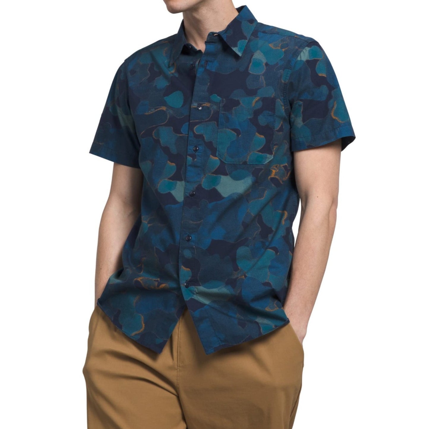 The North Face Baytrail Pattern Shirt Mens 2XL Summit Navy Camo Cotton Buttons