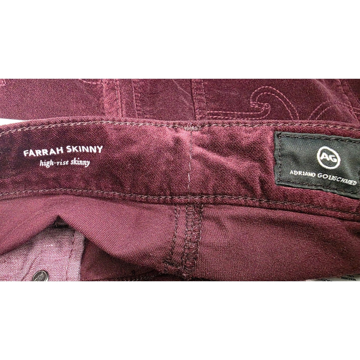 AG Adriano Goldschmied The Farrah Skinny High Rise Skinny Jeans Burgundy Size 26
