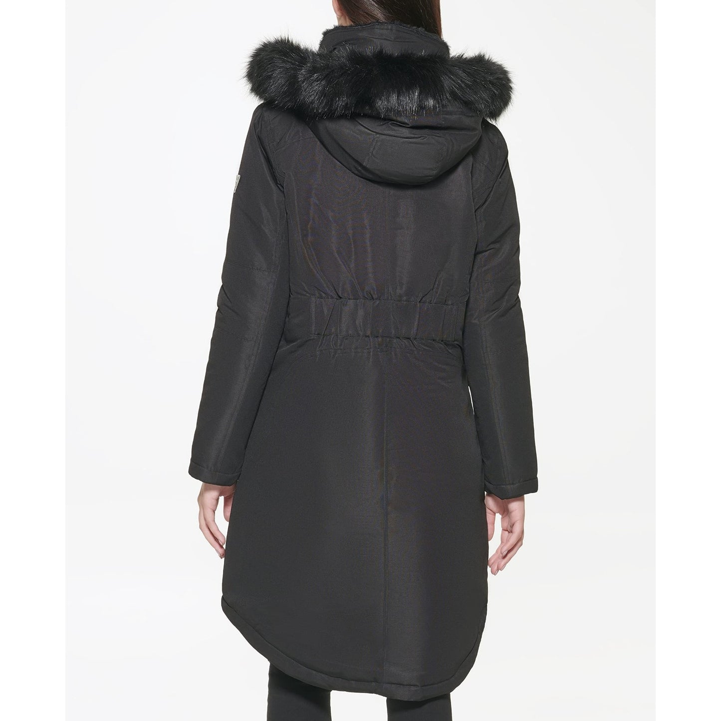 Guess Puffer Parka Jacket Black Removable Faux Fur Trim Hooded Coat Winter XL