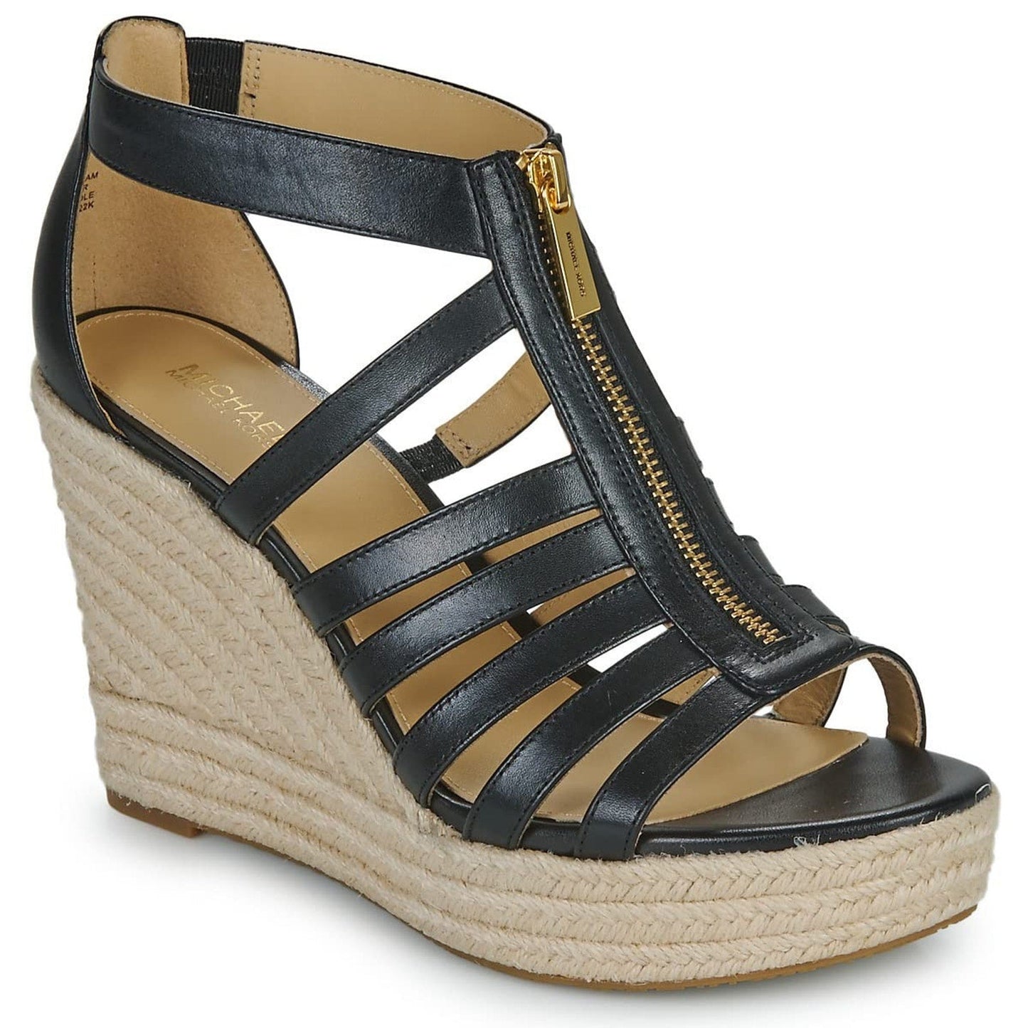 MICHAEL KORS Bradley Linen Blend Small Canvas Wedge Sandal Women Black Size 9 M Michael Kors