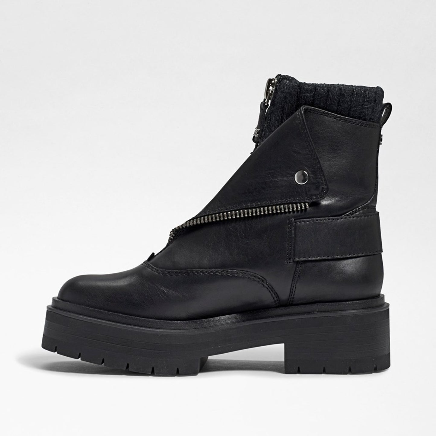 Sam Edelman Womens Linds Ankle Boots Lug Sole Center Zip Black Leather 9.5 M