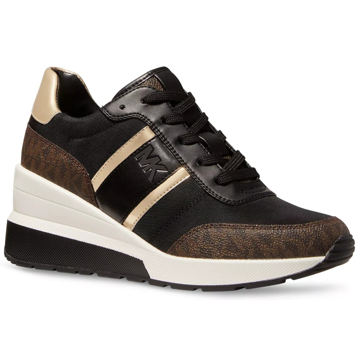 Michael Kors Women's Mabel Mixed-Media Trainer Black Brown Lace-Up 7 M