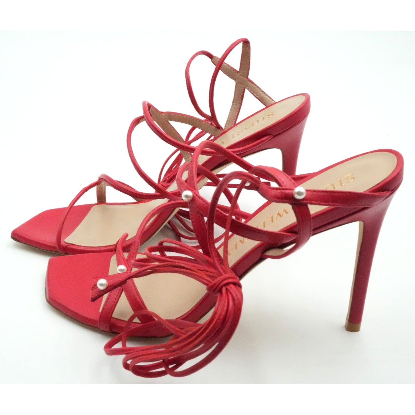 Stuart Weitzman Astrid Red Leather Ankle Wrap Sandal Pumps Size 8.5 B