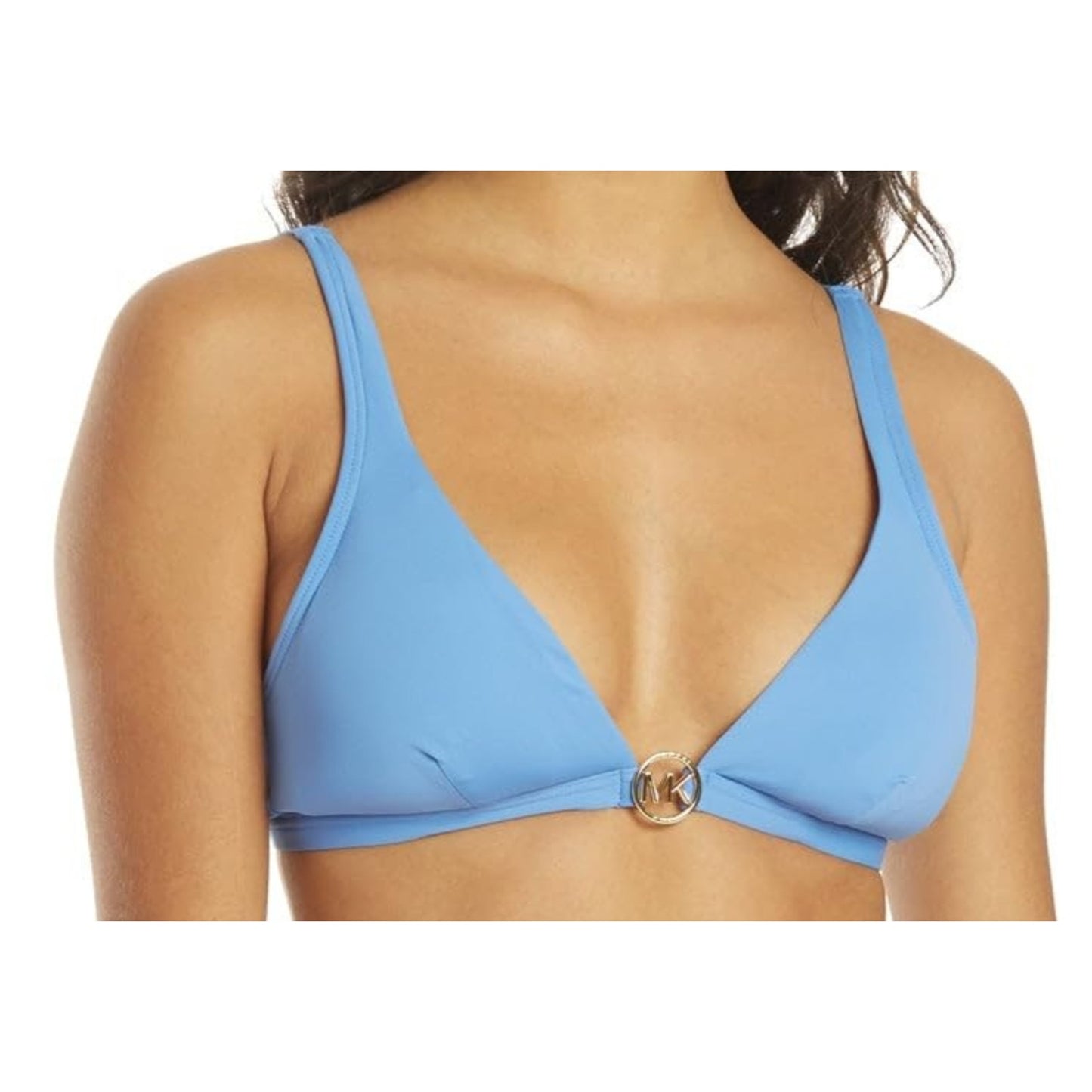 Michael Kors MM7M509 Women Crew Blue Logo Solid Triangle Swim Bikini Top Medium