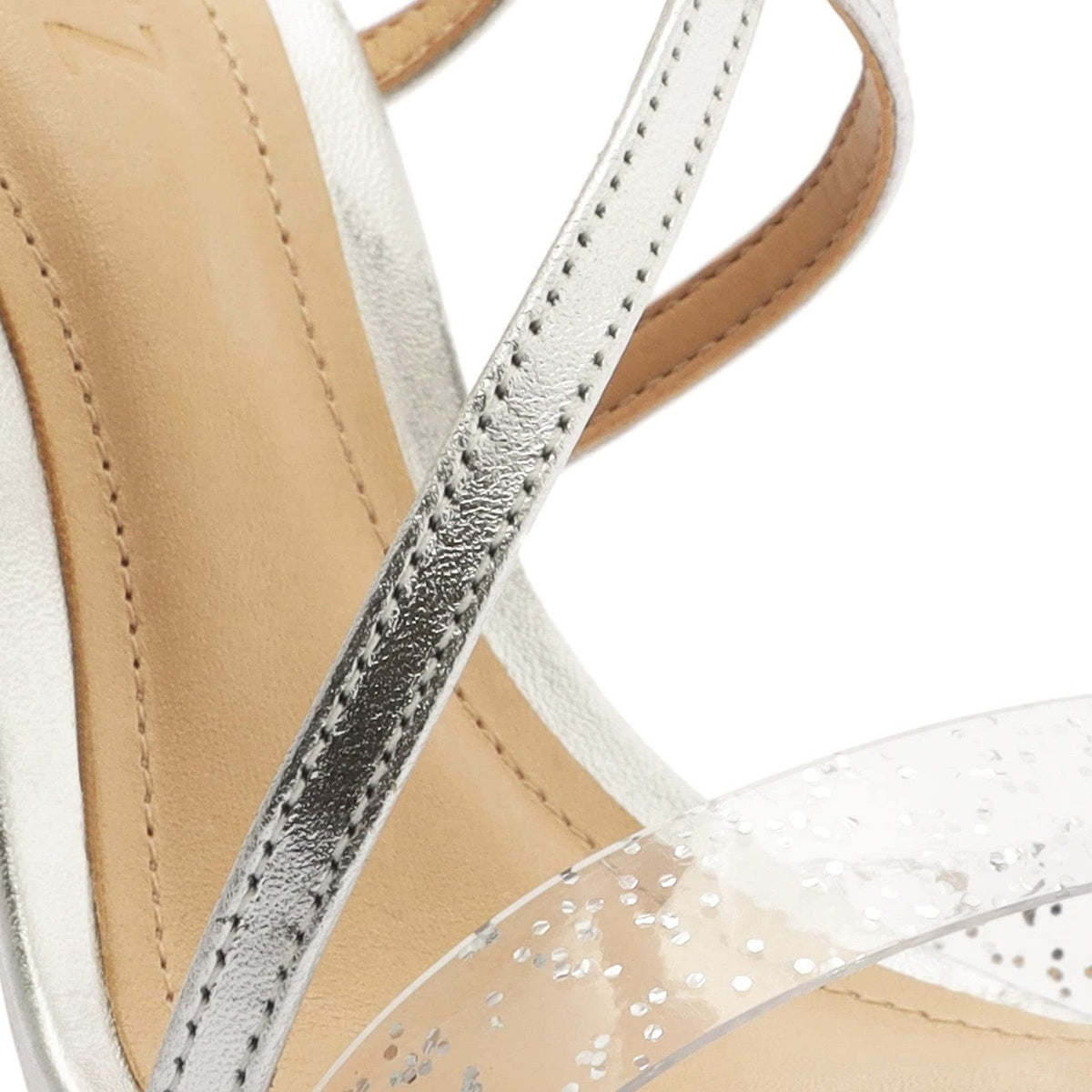 Schutz Aisha Women's Strappy Heel Sandals Cristal Prata Silver Clear Glitter 8.5