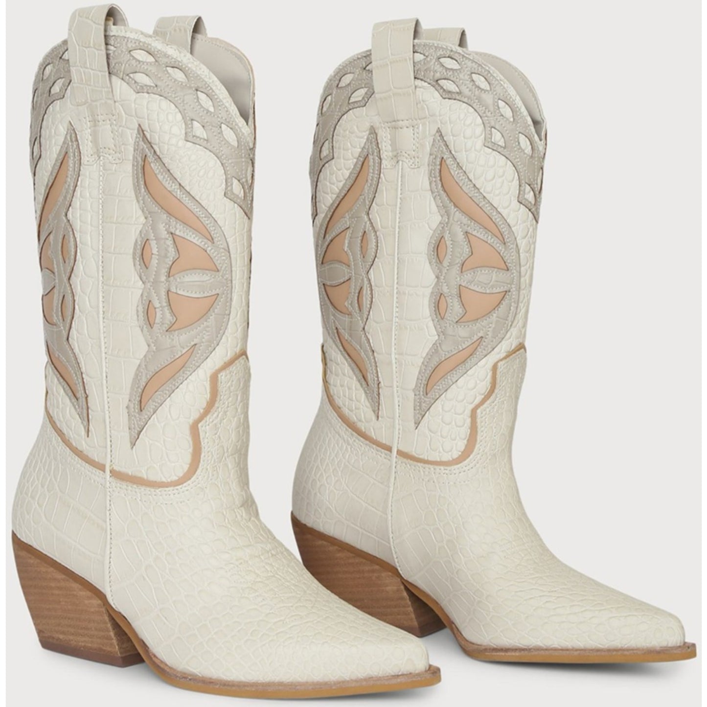 Steve Madden Wynter Cowboy Boots Bone Multi Croc Embossed Used Womens 5.5 M