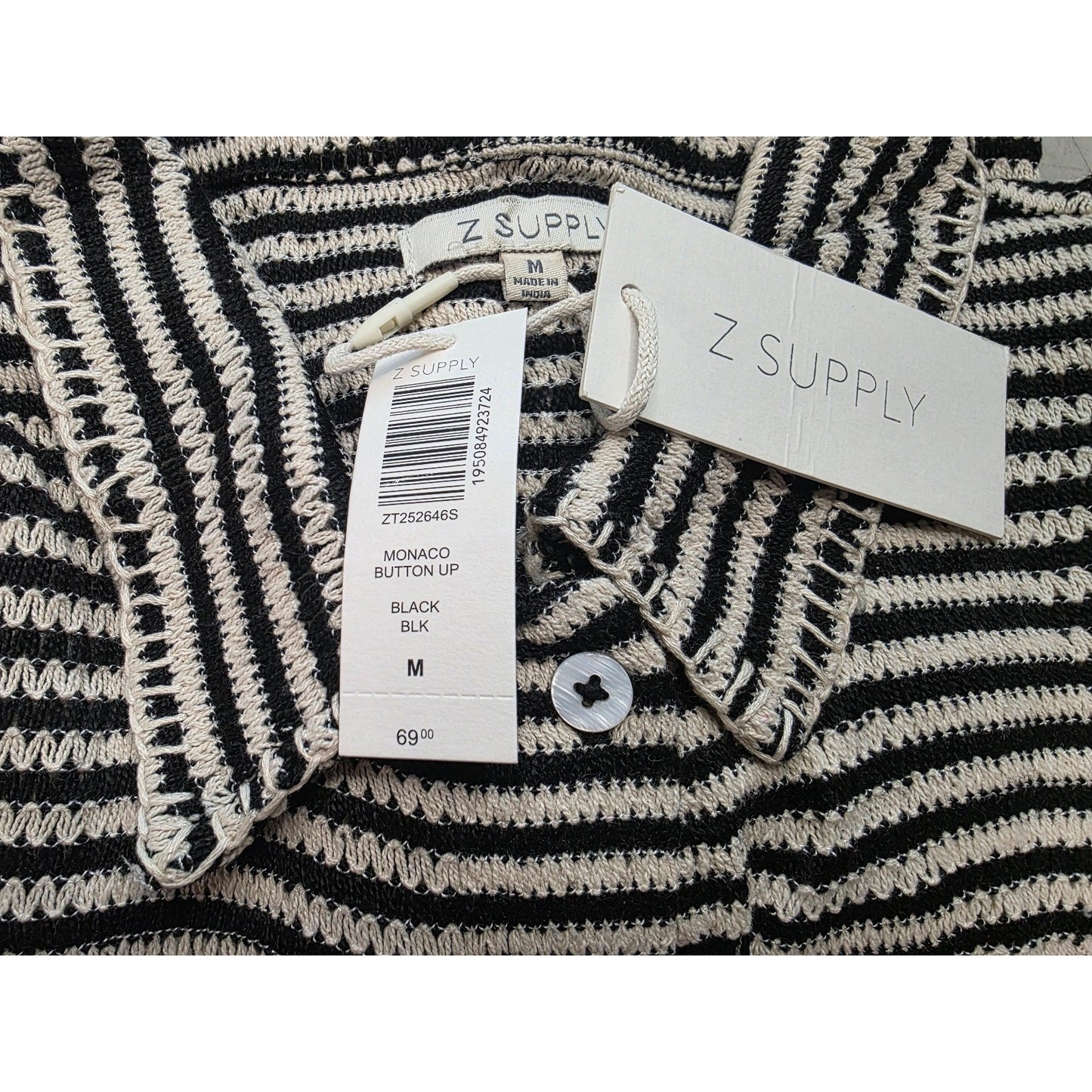 Z SUPPLY Women's Monaco Crochet 2 Pieces Top & Short Black White Striped Medium