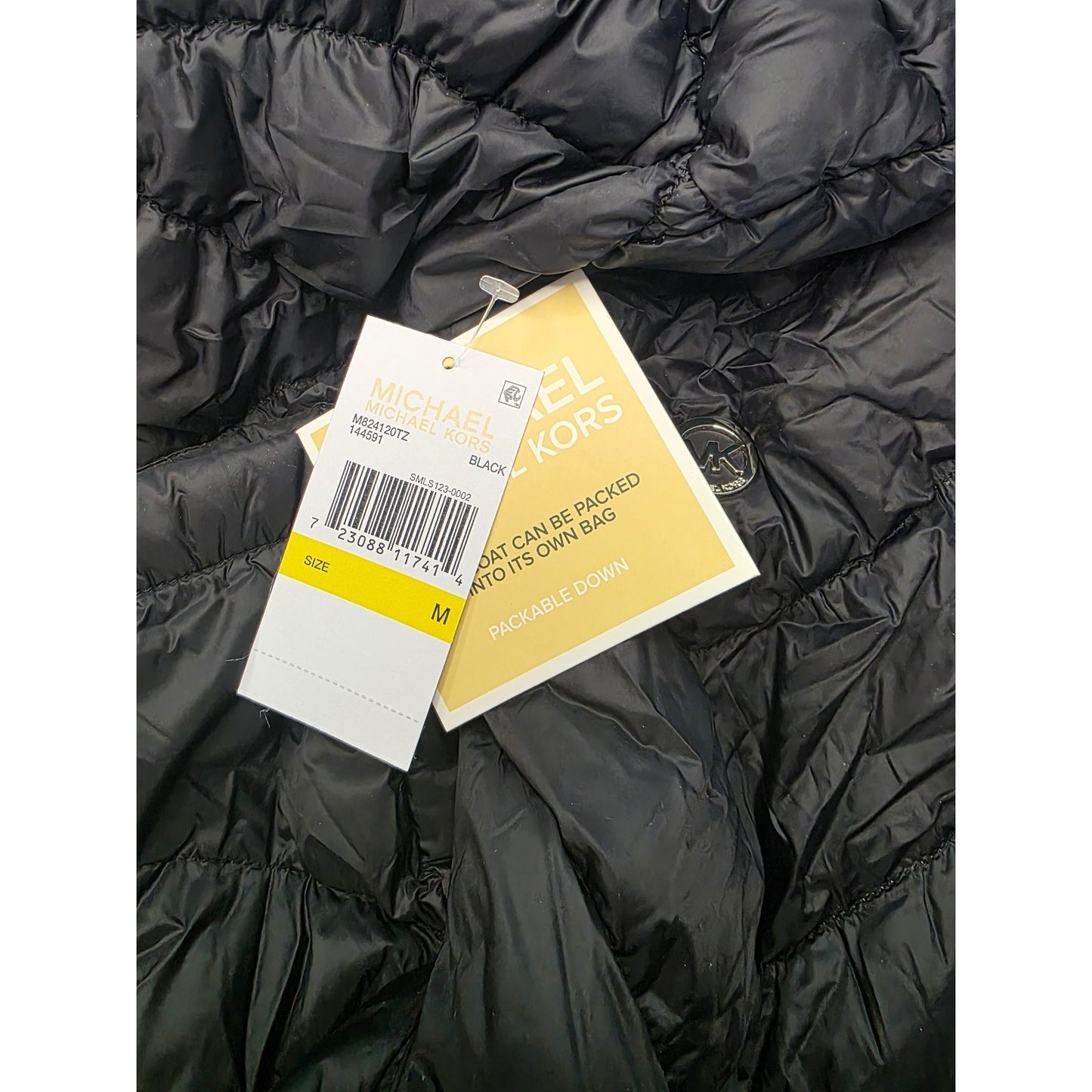Michael Kors Women Black Removable Hooded Down Fill Packable Jacket Coat Medium