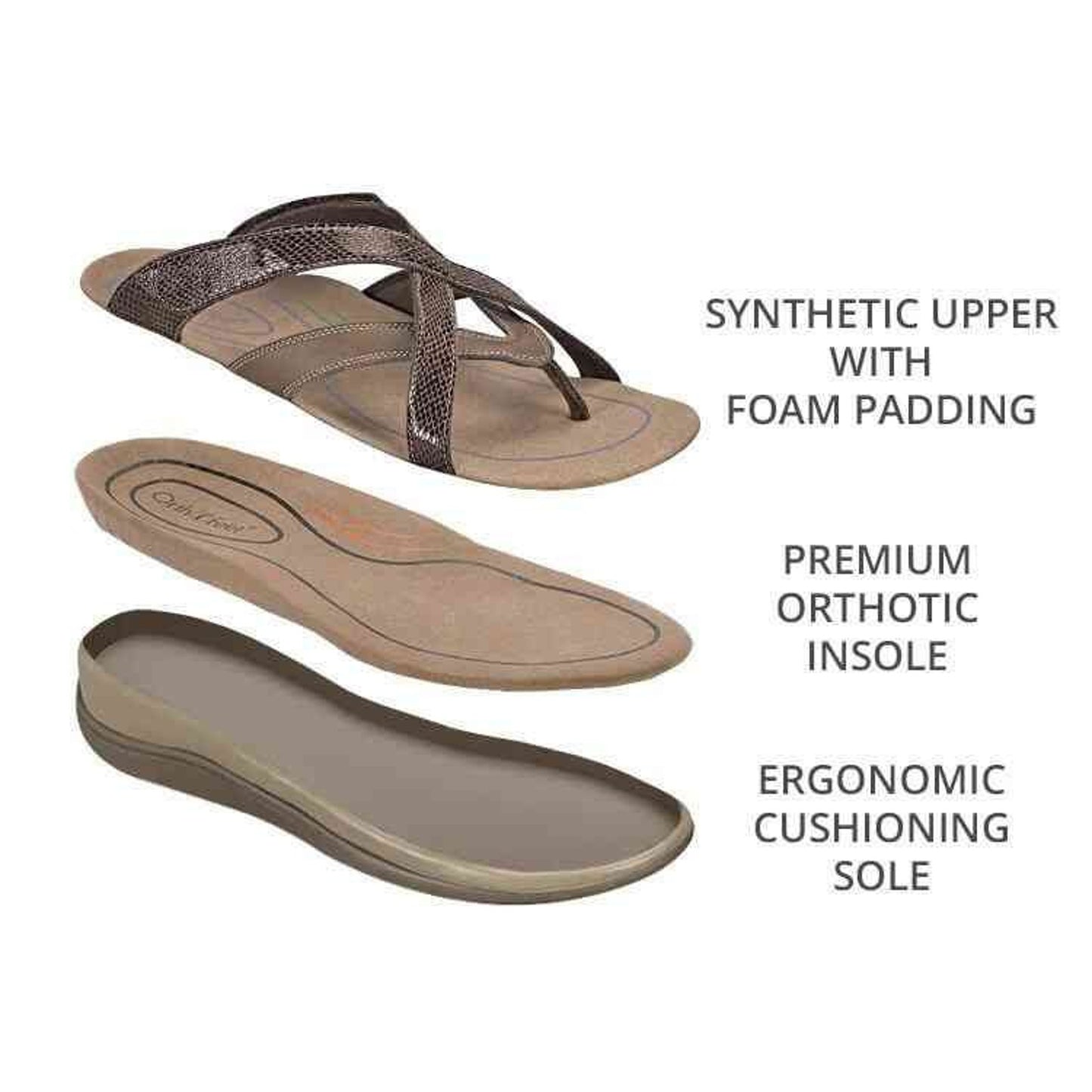 Orthofeet Clio Womens 9.5 M Brown Flip Flops Thong Sandals Slip On Arch Supportn