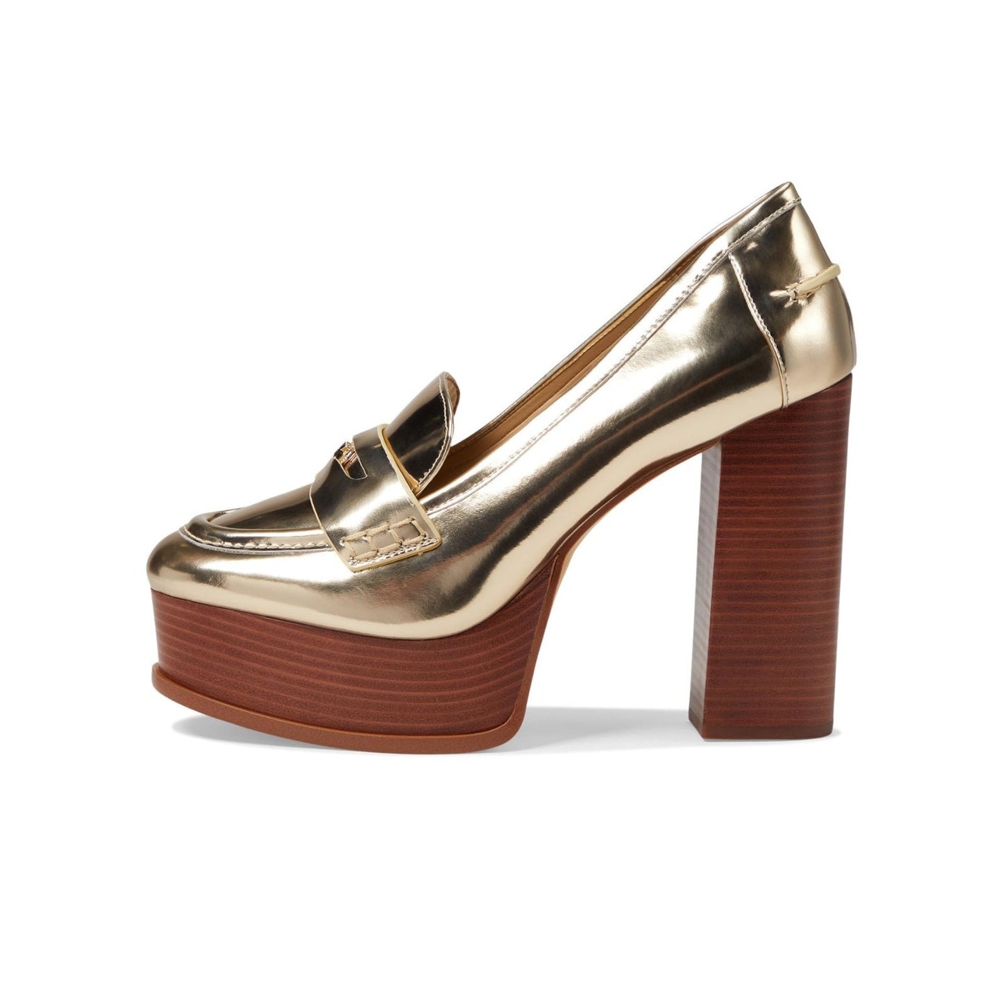 Michael Kors Eden Leather Loafer Platform Pump Pale Gold Metallic Size 7 M