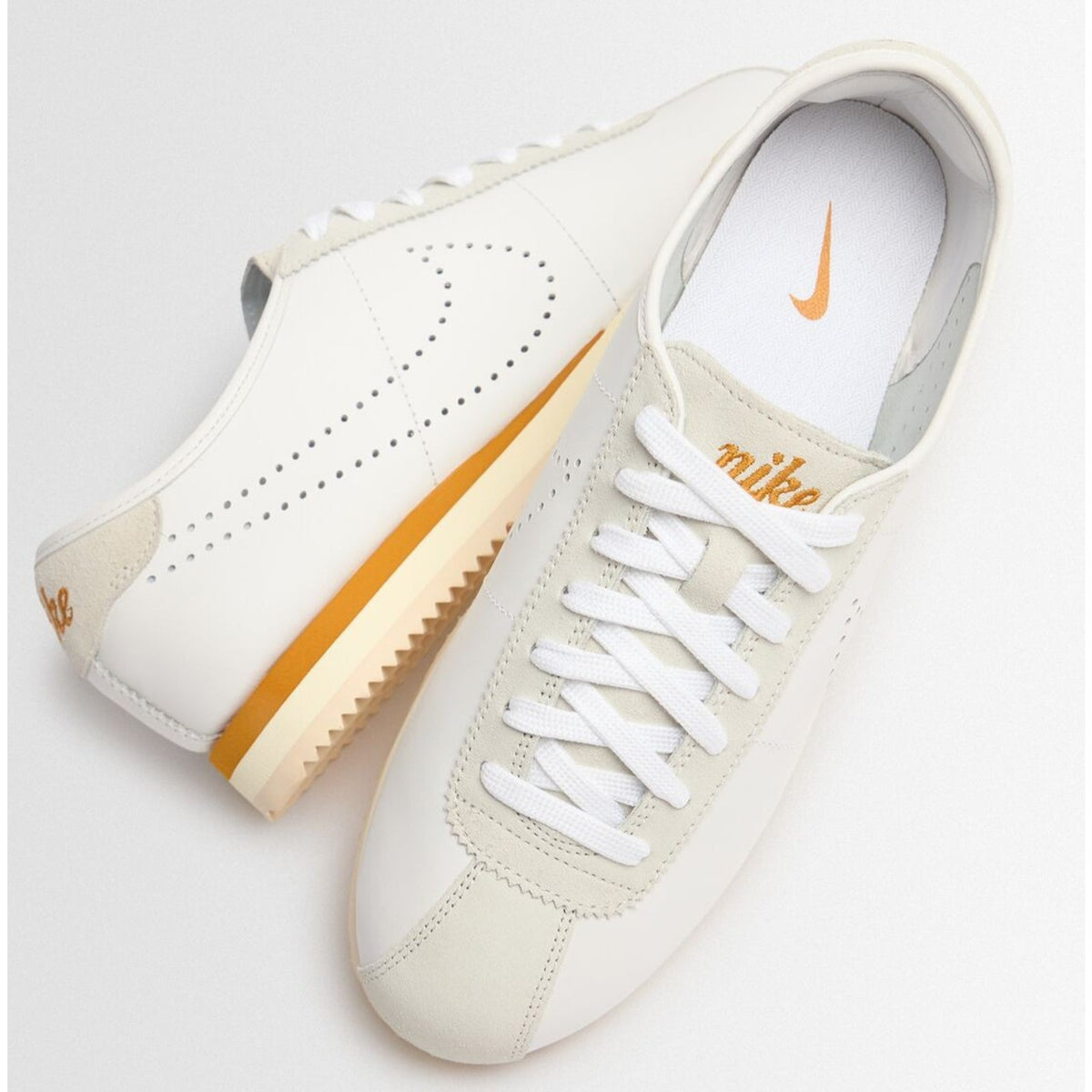 Women's Nike Cortez LT Leather 'White Bronze Perforated Swoosh' Sneaker Size 7.5