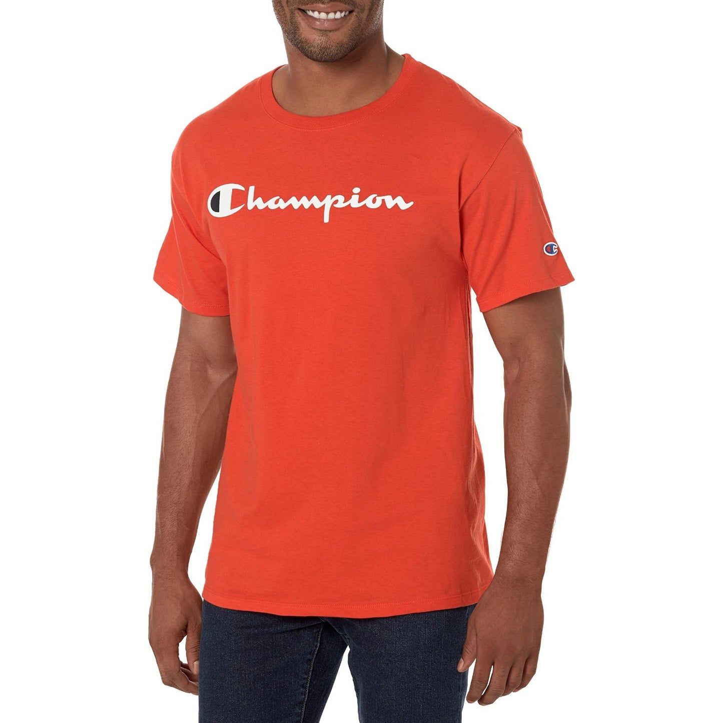 NWT Champion Men’s SS Classic Script Logo T Shirt Spicy Orange LARGE