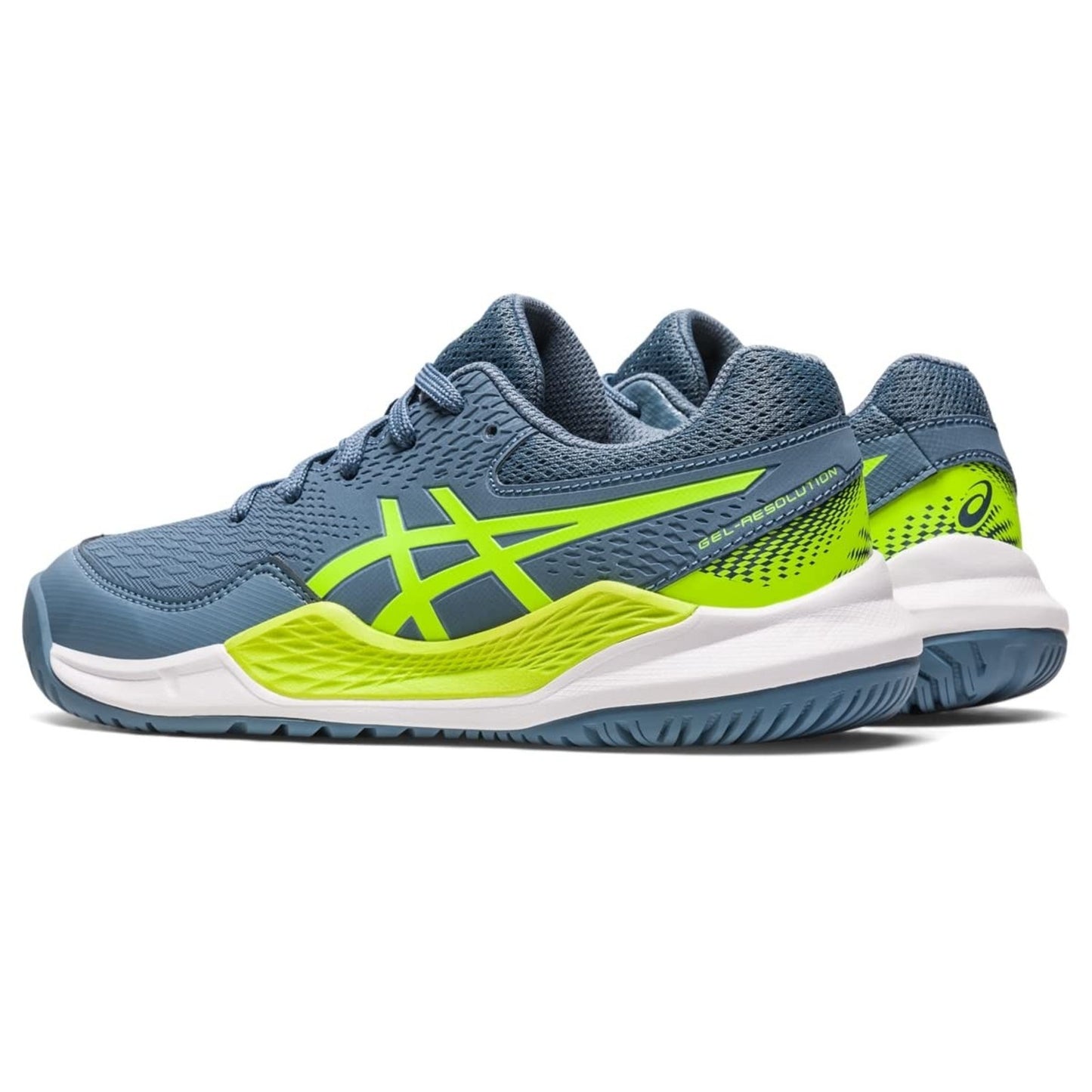 ASICS Gel-Resolution 9 Grade School Shoe, Steel blue /Hazard Green 7 M Big Kid