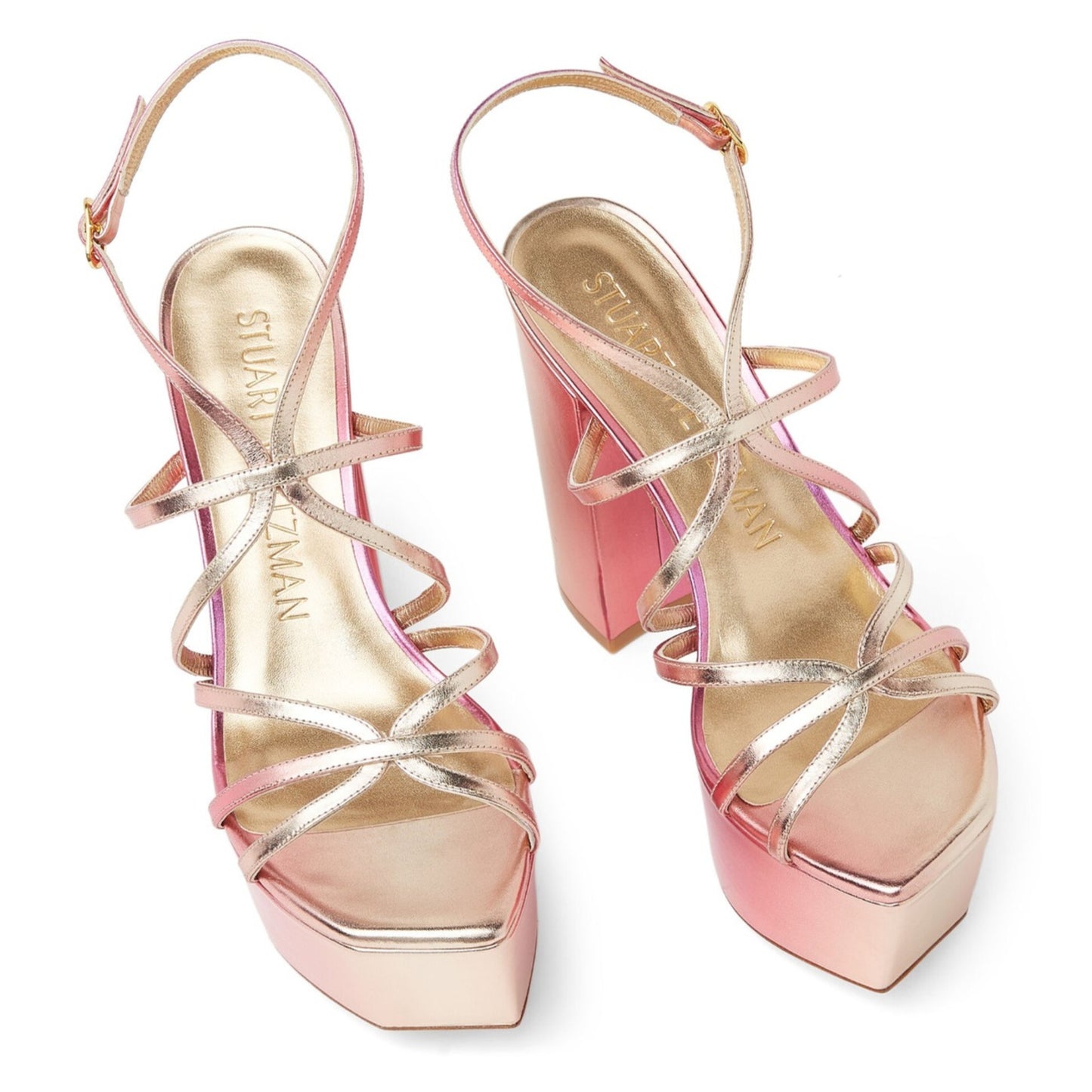 Stuart Weitzman Women's Hot Pink BarelyThere Square High Platform Sandal 7.5 B