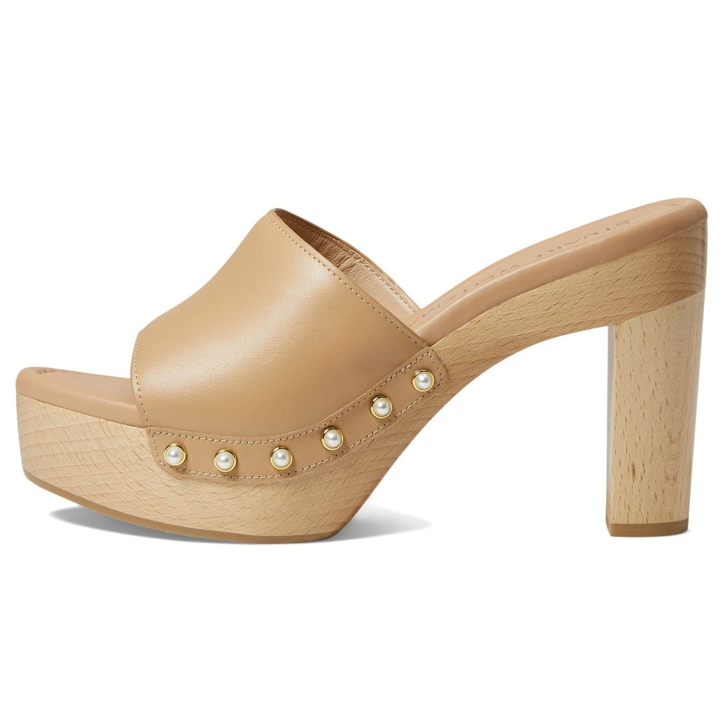 Stuart Weitzman Metallic Pearly-Stud Clog 85 Sandal Adobe Brown 9 B