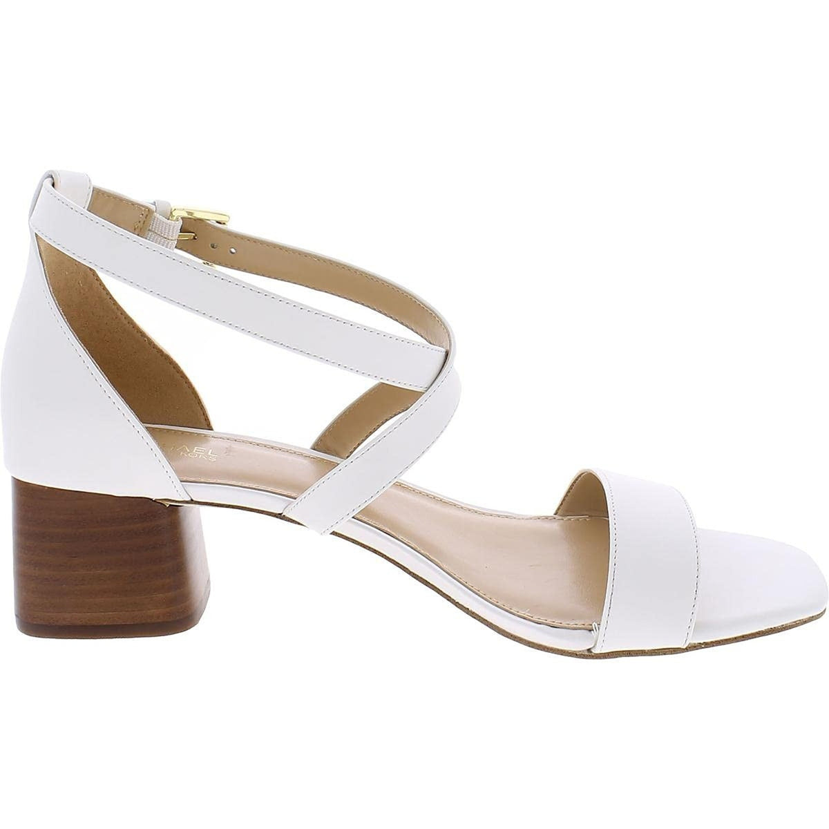 Women's Shoes Michael Kors Diane Mid Block Heel Sandals Optic White Size 7.5 M