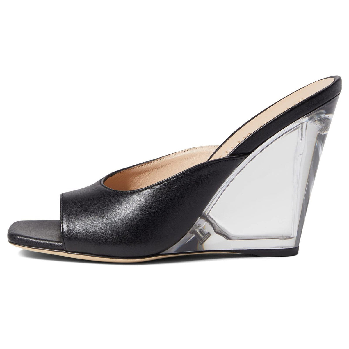 Stuart Weitzman Tia 100 Womens Sandals Lucite Wedge Black Leather 9 B