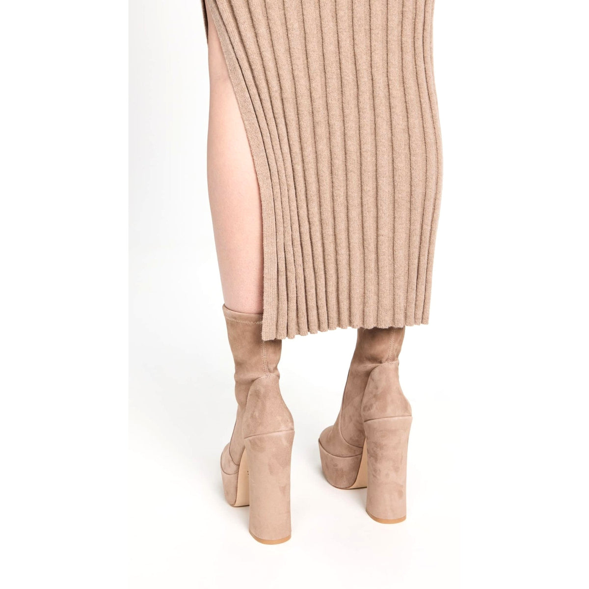 Stuart Weitzman Women's Skyhigh 145 Stuart Platform Boot Cashmere Beige Size 9