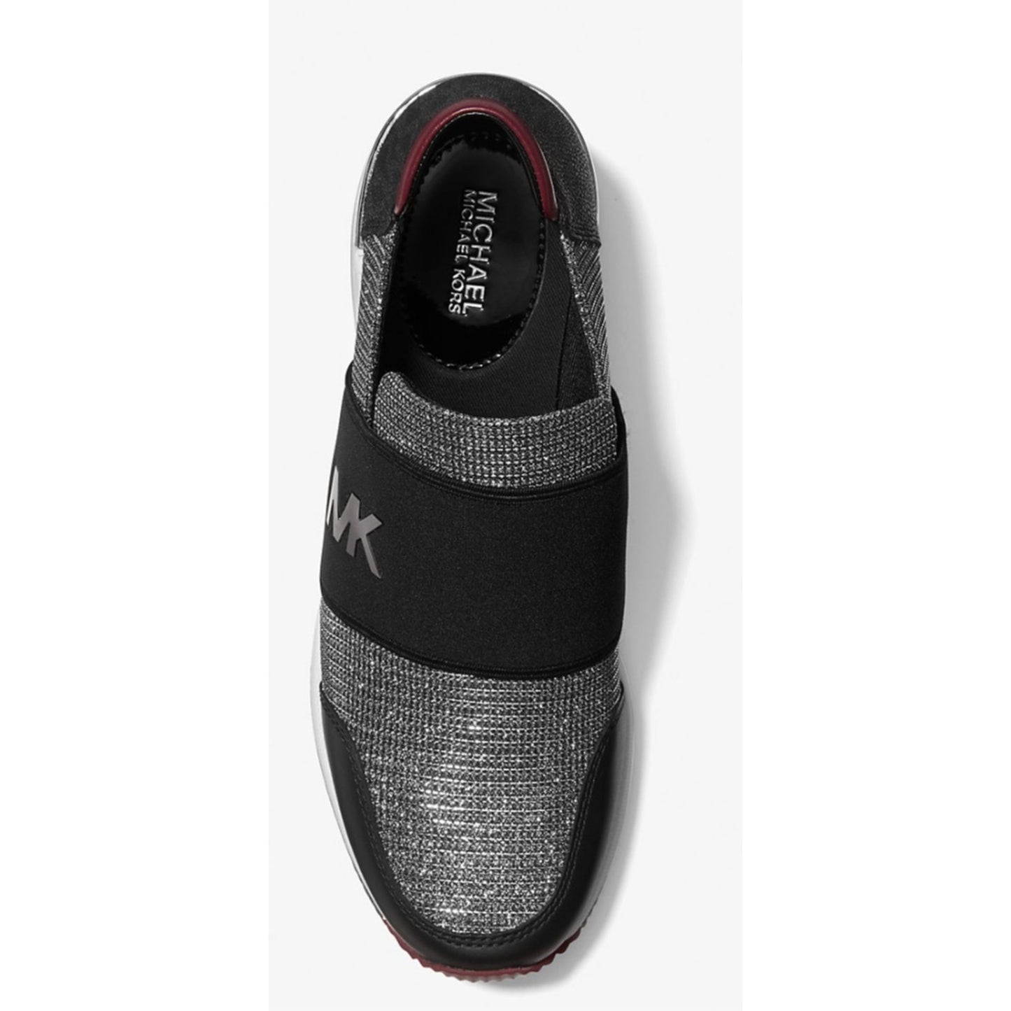 Michael Kors Felix Trainer Glitter Chain Mesh Slip-on Sneakers Anthracite 9.5 B