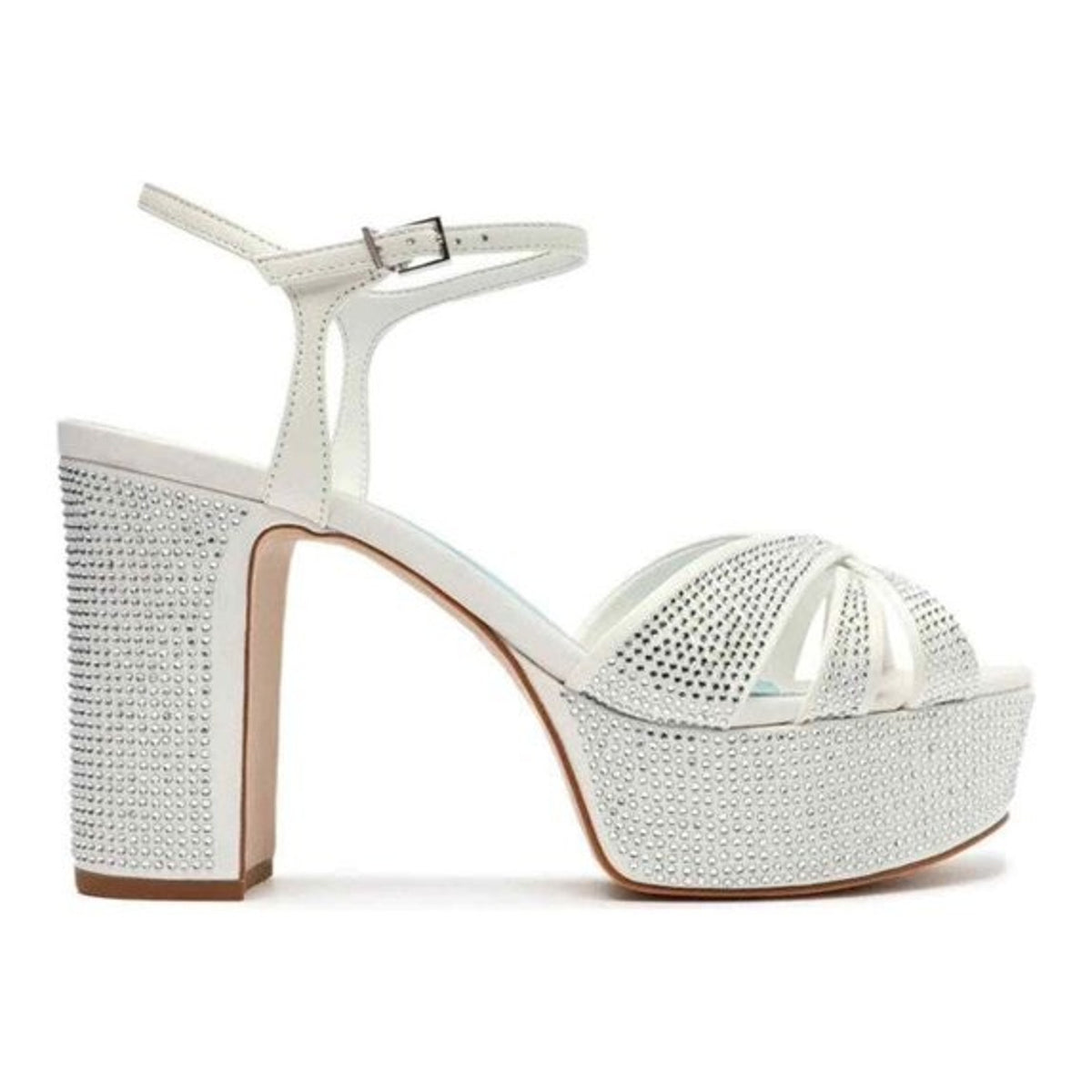 Schutz Keefa Crystal White Ankle Strap Open Toe Block Heel Platform Sandals 8.5M