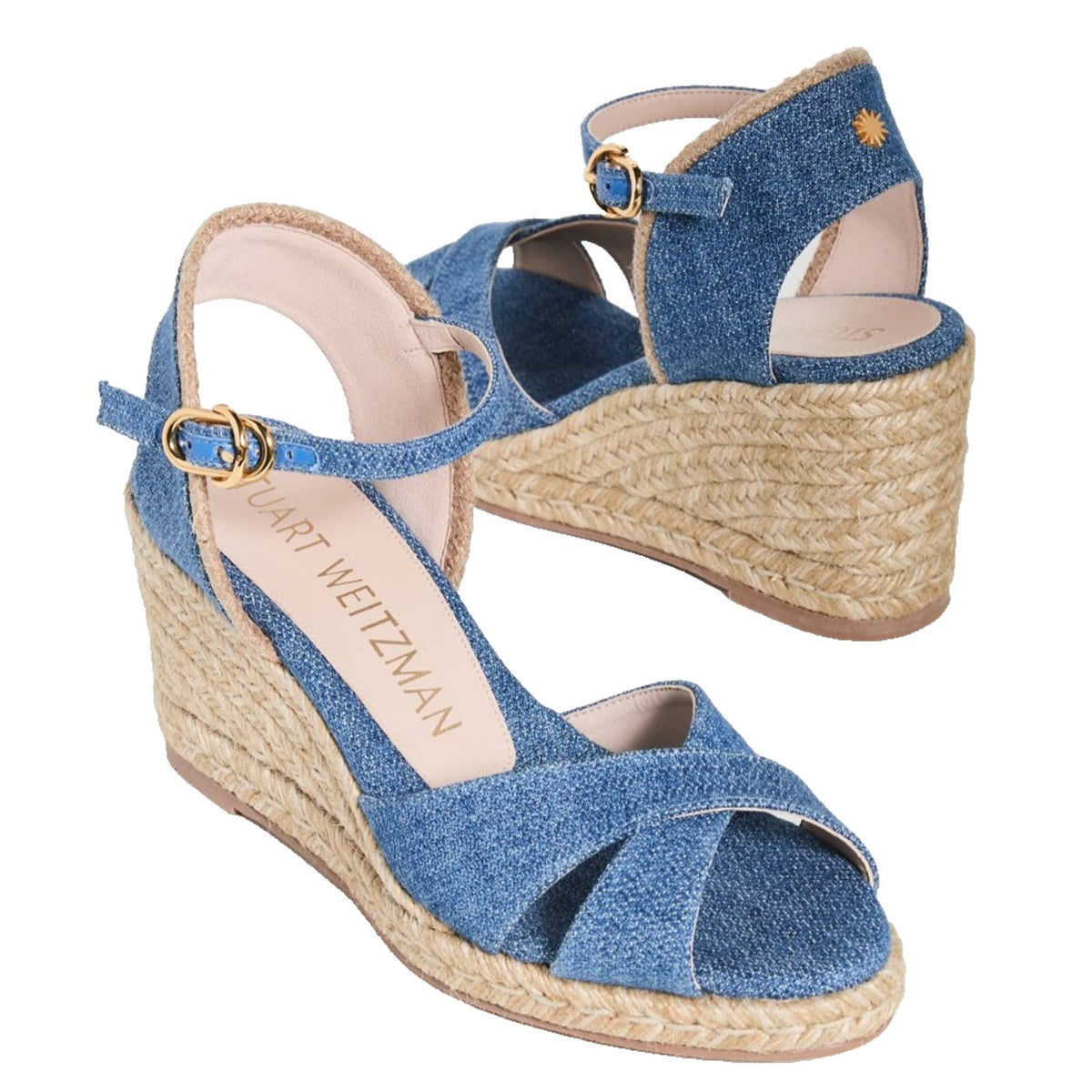 Stuart Weitzman Mirela Denim Espadrille Wedge Sandals Size 9