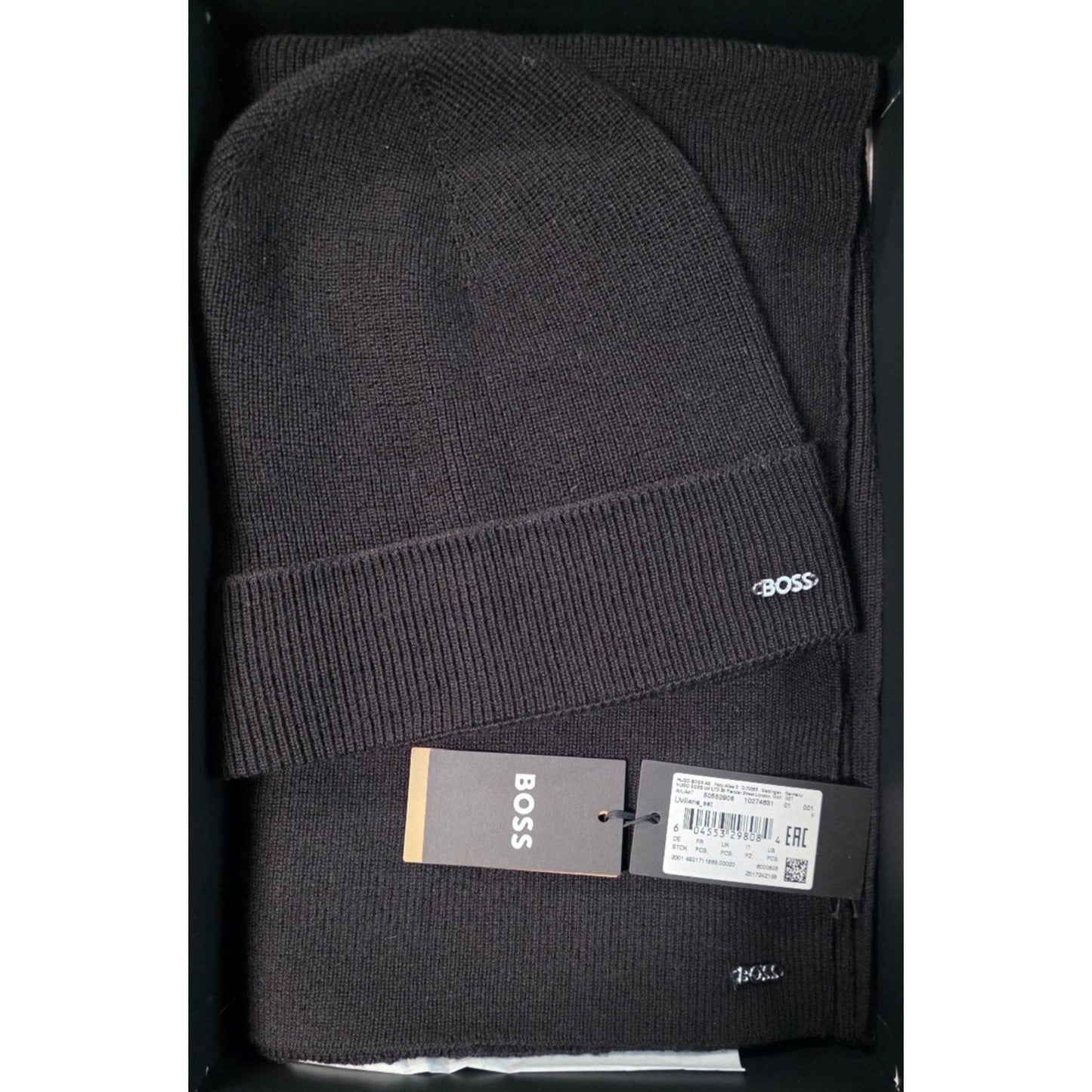 BOSS, Liviliana Set Wool Blend Hat and Scarf , pitch black, One Size HUGO BOSS