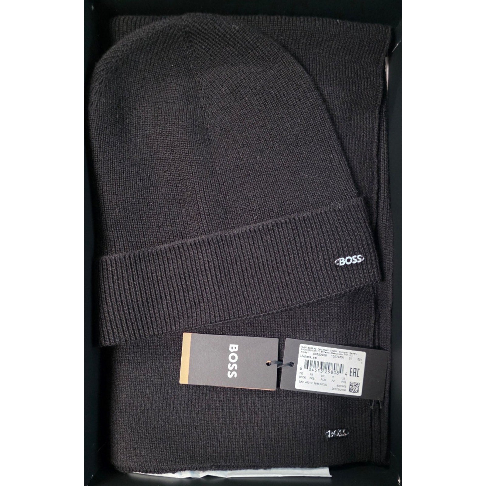 BOSS, Liviliana Set Wool Blend Hat and Scarf , pitch black, One Size HUGO BOSS