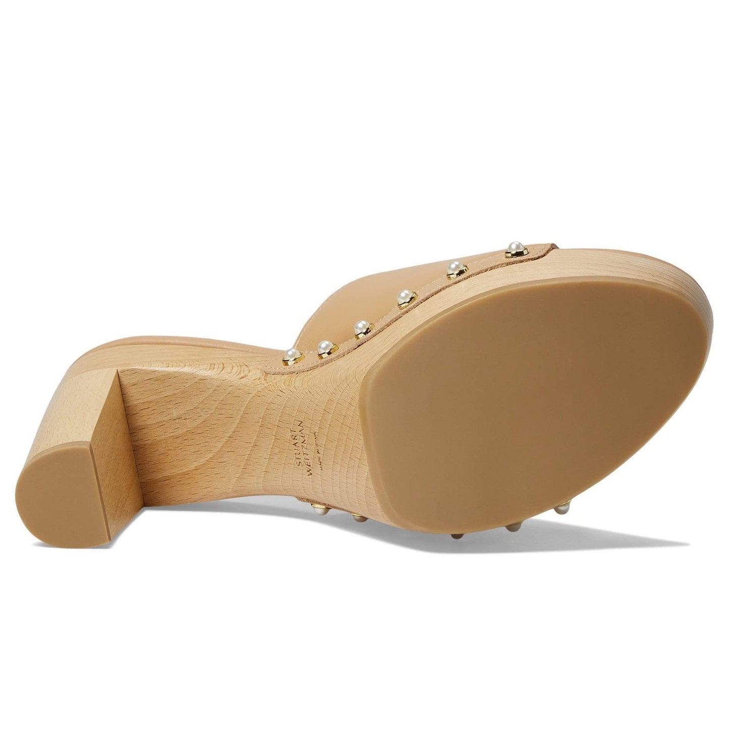 Stuart Weitzman Metallic Pearly-Stud Clog 85 Sandal Adobe Brown 9 B