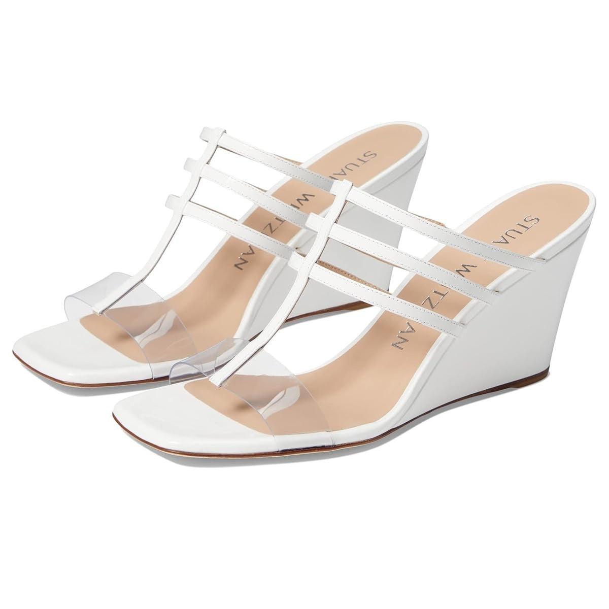Stuart Weitzman Deco 85 Wedge Women's Sandals Clear White Leather 8.5