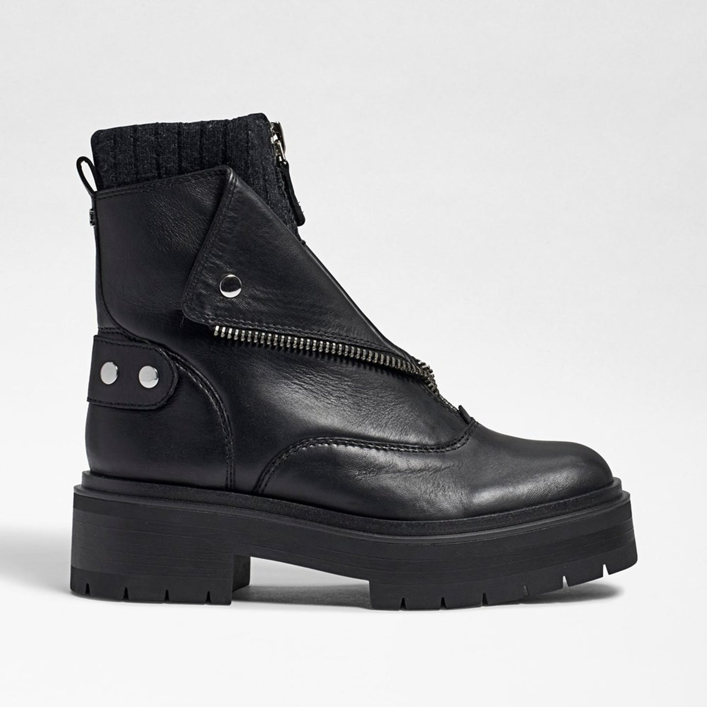 Sam Edelman Womens Linds Ankle Boots Lug Sole Center Zip Black Leather 9.5 M
