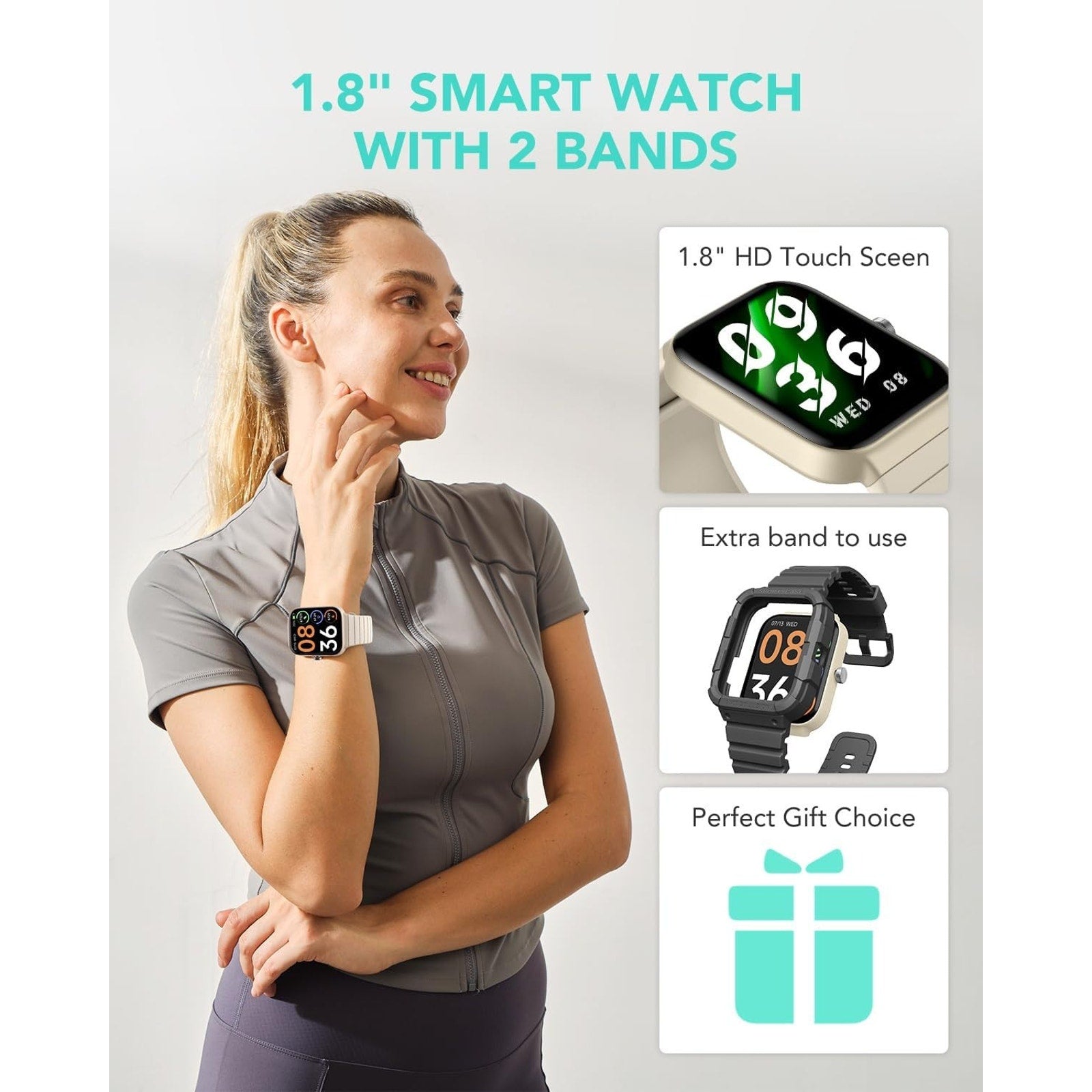 Smart Watch with Alexa Built-in Answer/Make Calls Fitness H.Rate - Cyber beige Unbranded