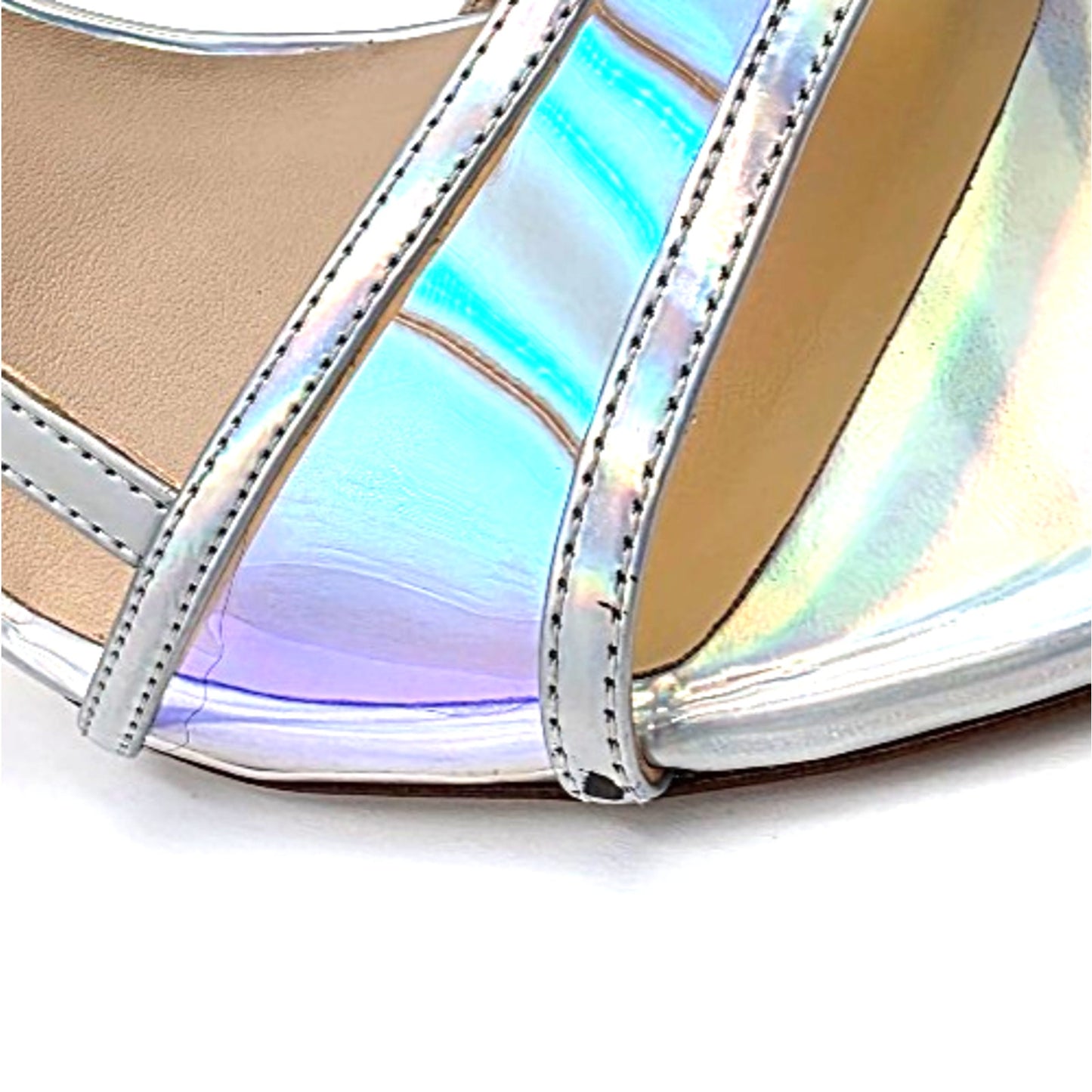 Stuart weitzman mondrian 100 sandal heels silver / aurora size 8