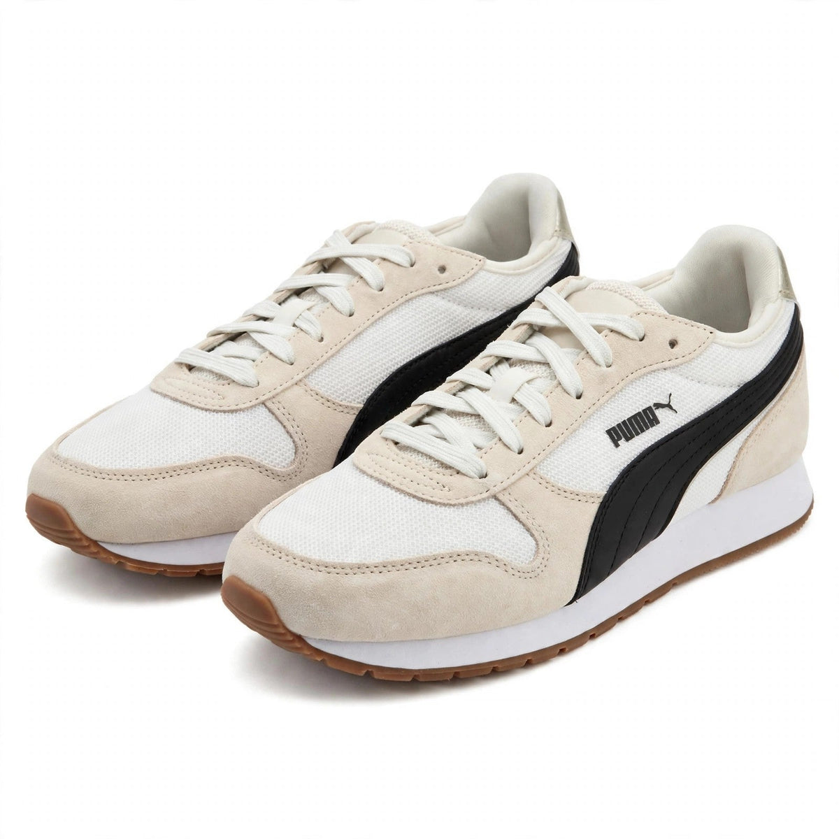 Puma Womens Jogger Sneakers White Black Mesh Suede Size 8.5 Retro