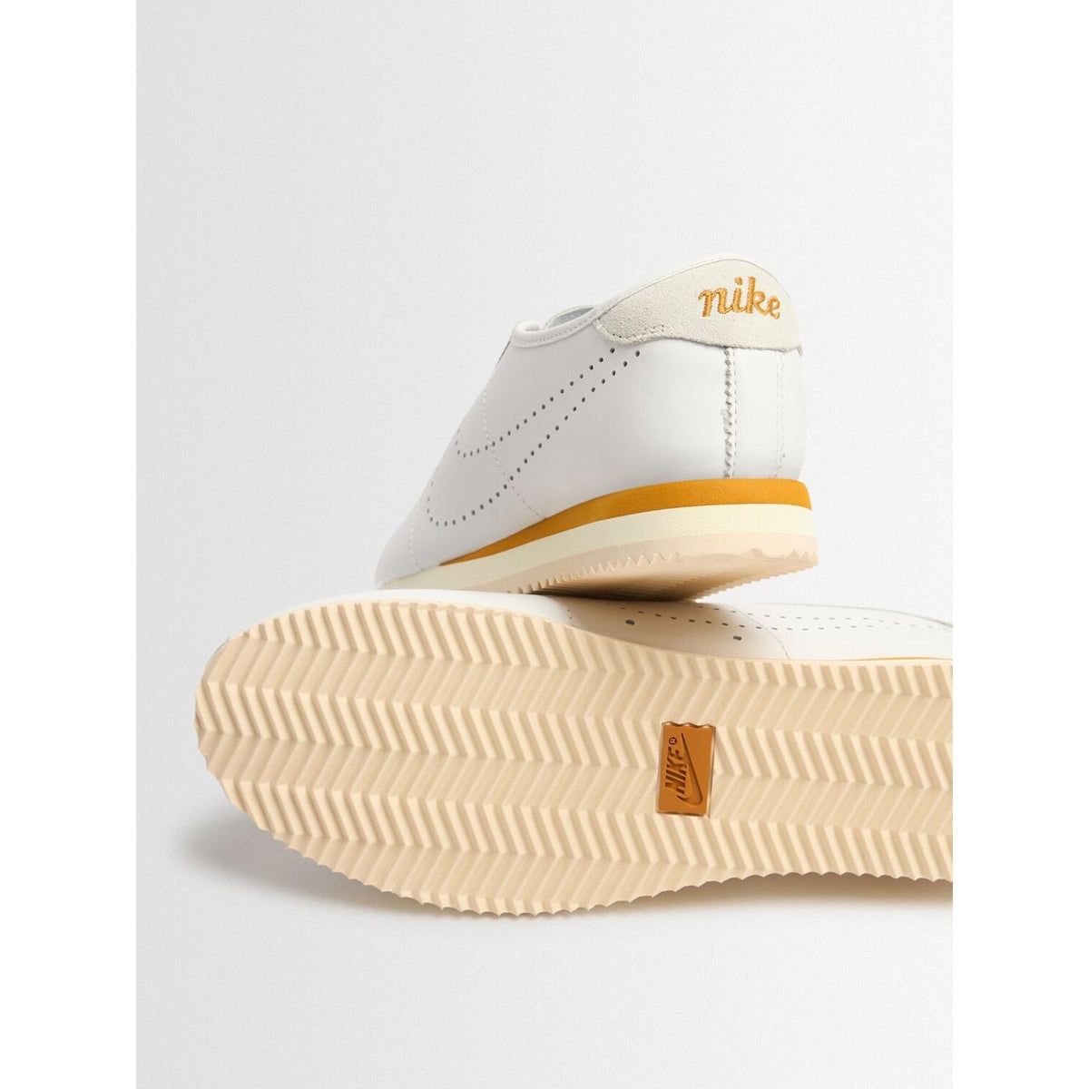 Women's Nike Cortez LT Leather 'White Bronze Perforated Swoosh' Sneaker Size 7.5