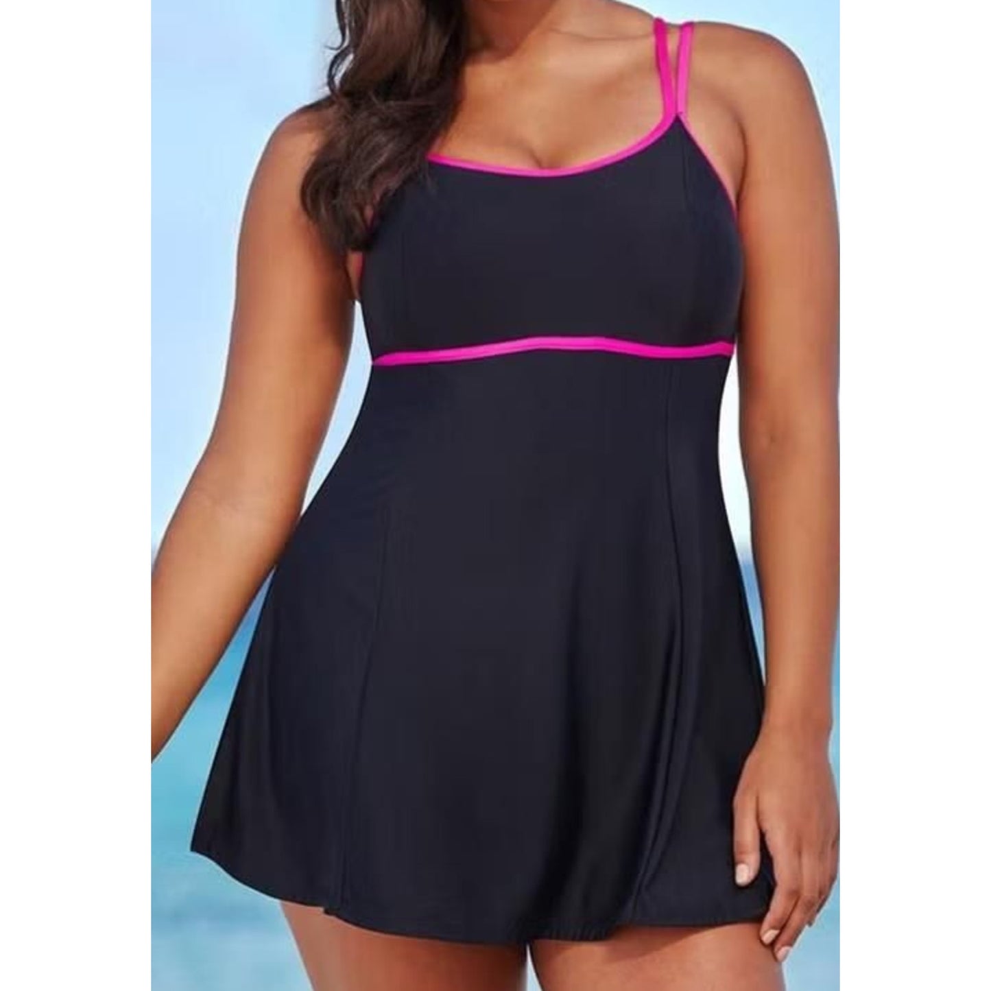 Love My Curves Women's One Piece Black Pink Dress Swimwear Size 16