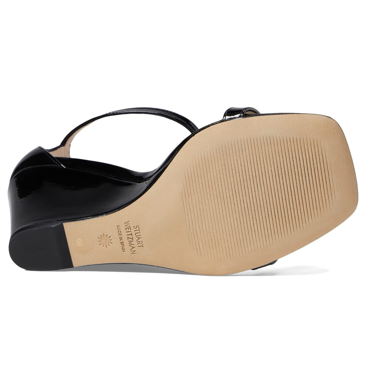 STUART WEITZMAN NUDISTCURVE 85 Wedge Black Leather Sandal 9 B