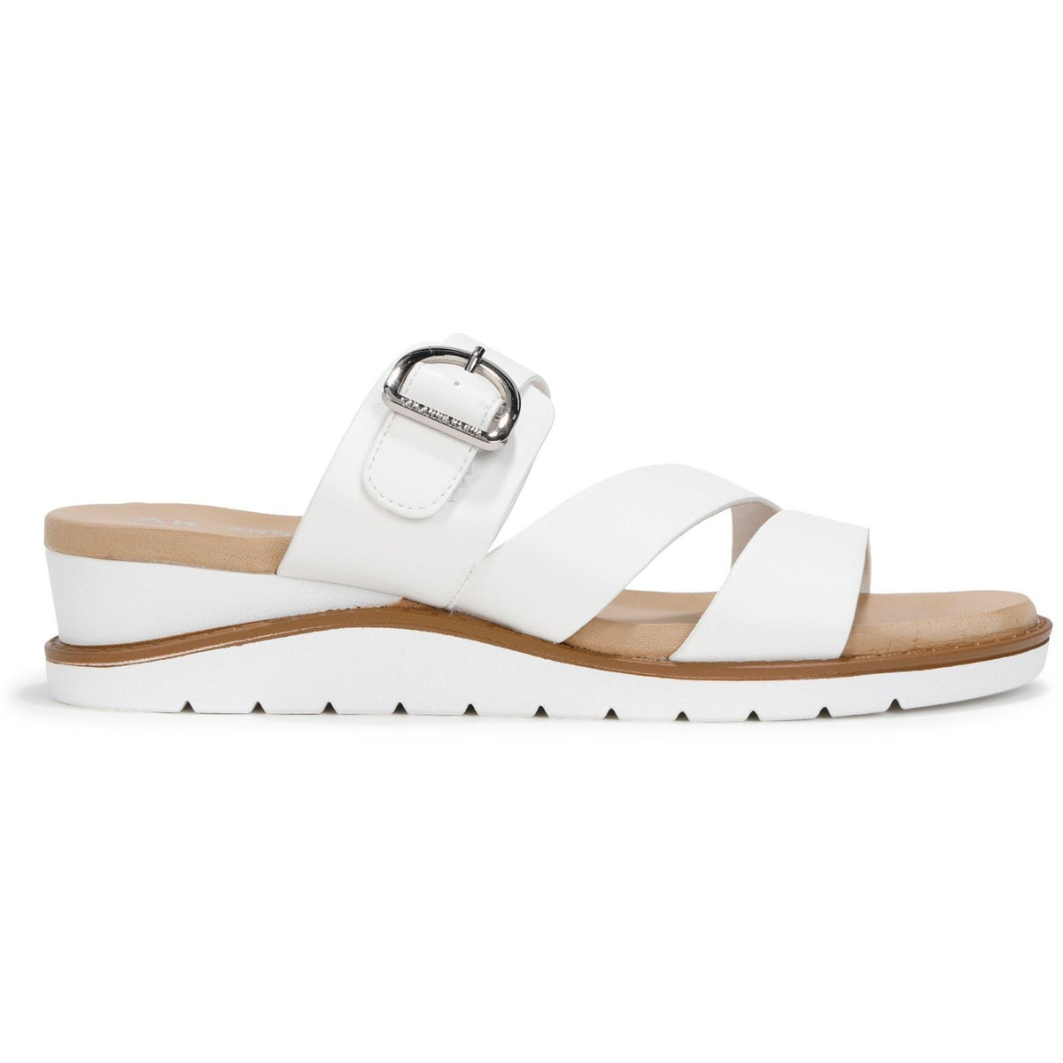 Anne Klein Lalasa Womens Wedge Sandal White Buckle Strap Size 8.5