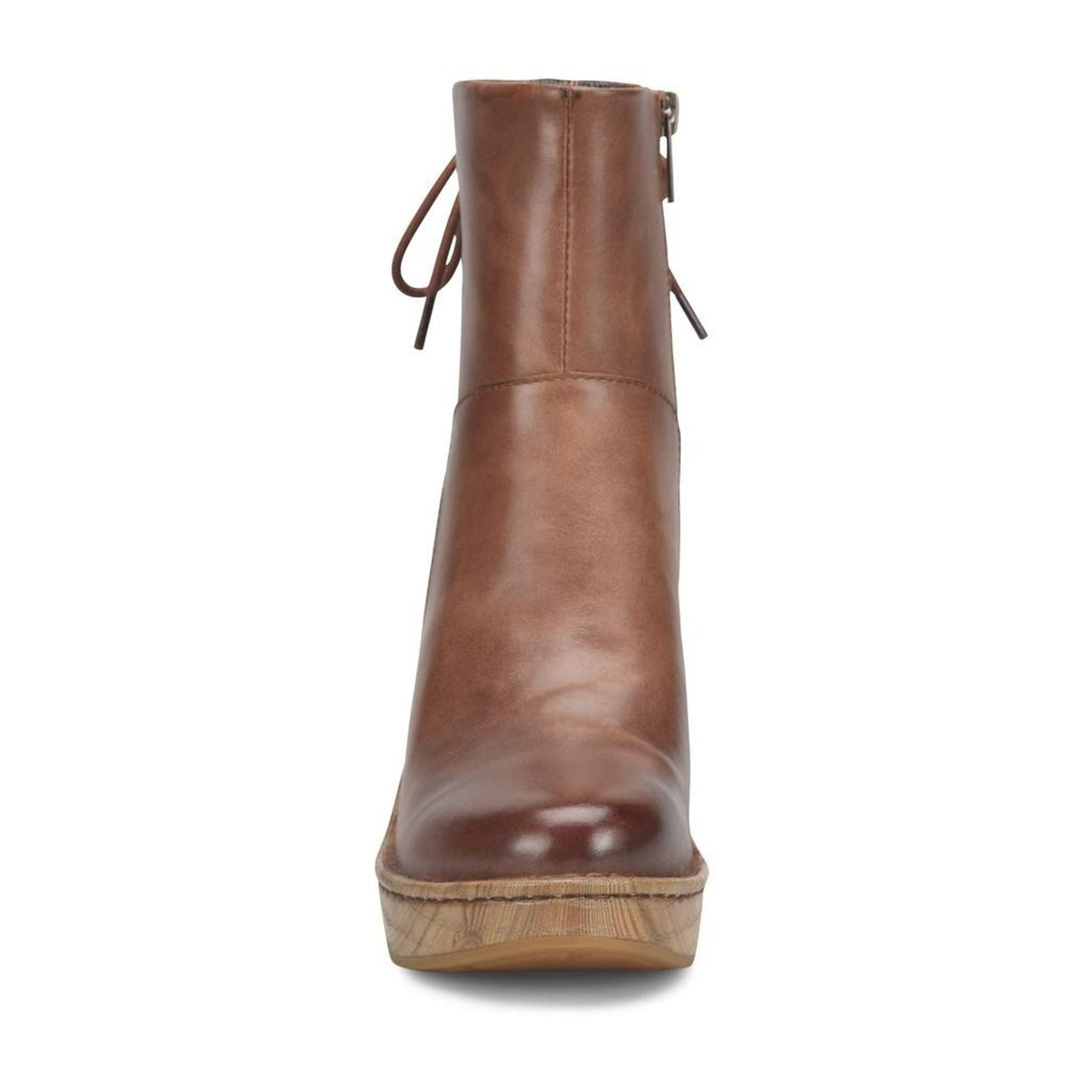 Born Capella Leather Zip Up Ankle Boot Chunky Heel Women's Sz 10 M Brown