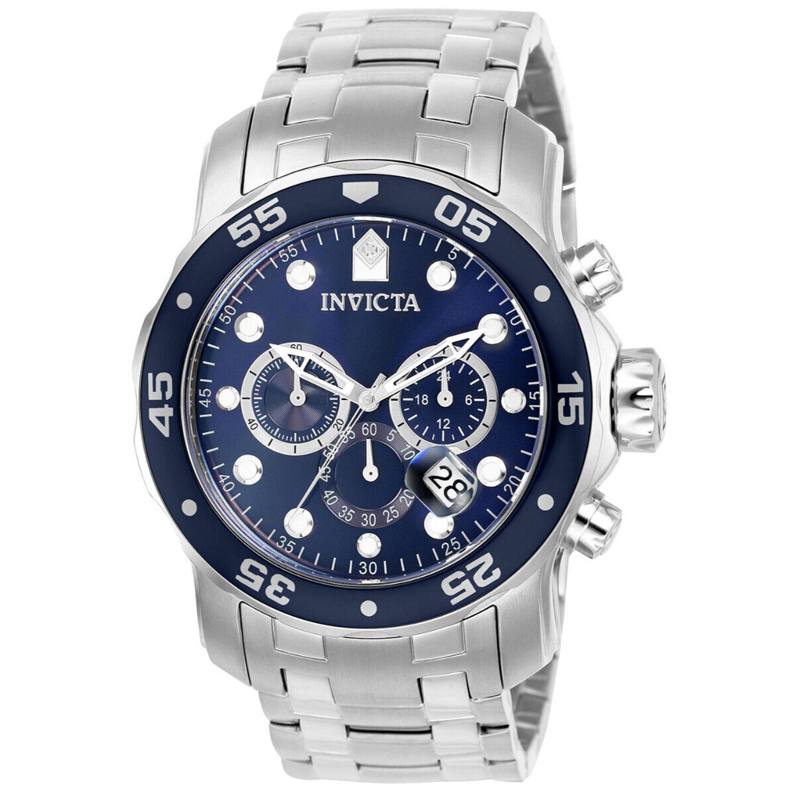 Invicta Men'S Pro Diver Collection Chronograph Watch BLUE DIAL Silver Tone 200M Invicta