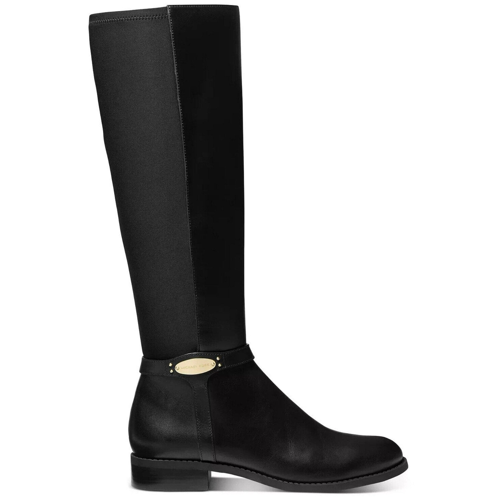 Michael Kors Women's Finley Leather and Logo Riding Boot Black Size 8.5 M Michael Kors