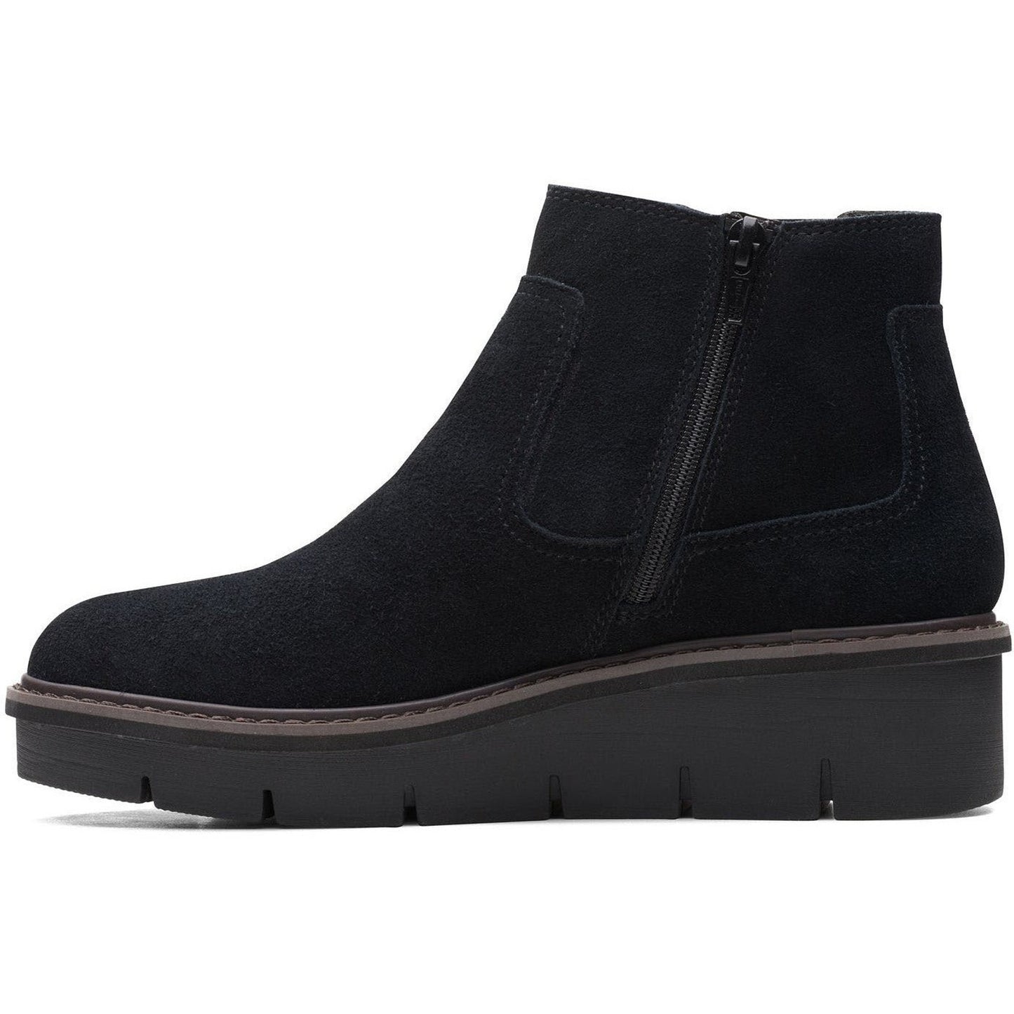 Clarks Airabell Style Ankle Boots Womens 8.5 M Wedge Zip Suede Black NEW