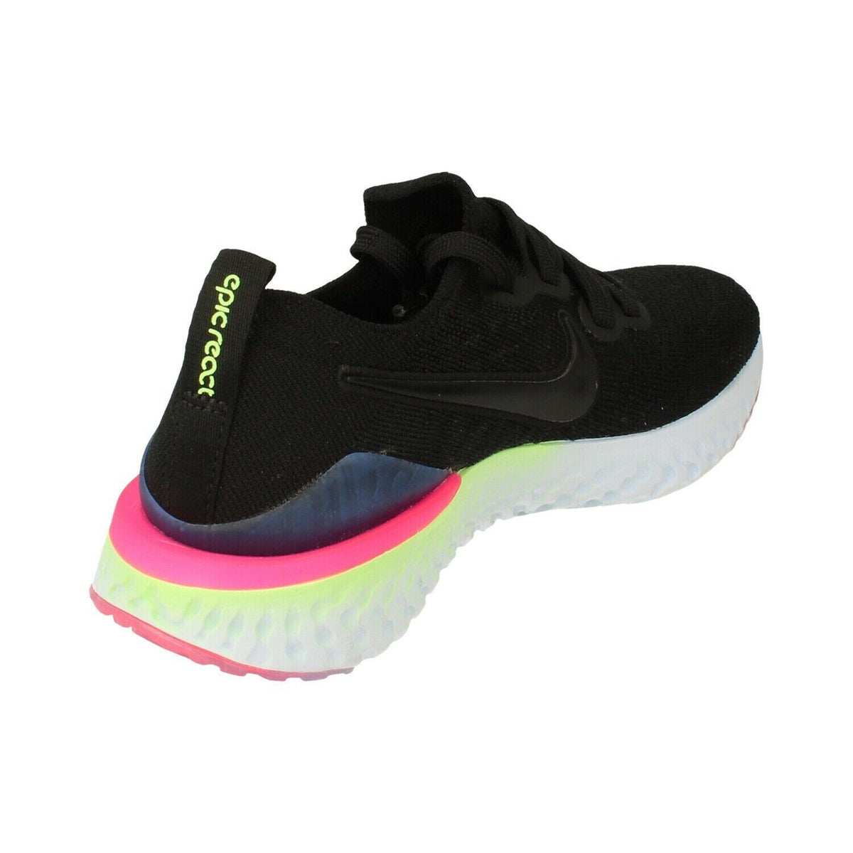 Nike Womens Epic React Flyknit 2 Black /Black Sapphire Sneakers, Size 5 B