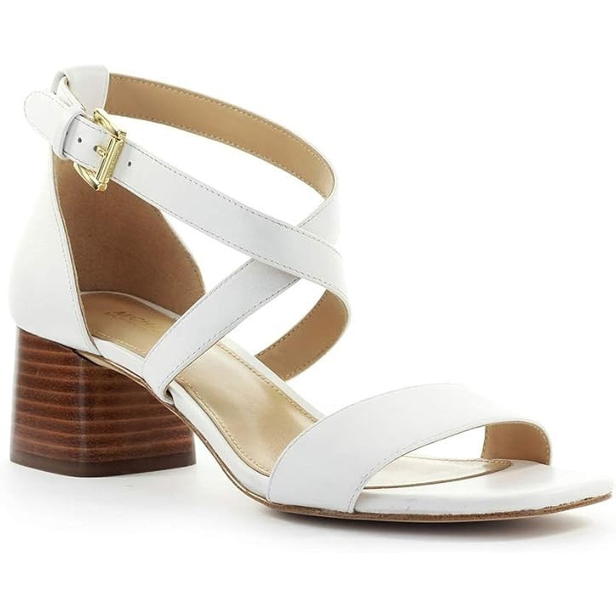 Women's Shoes Michael Kors Diane Mid Block Heel Sandals Optic White Size 7.5 M
