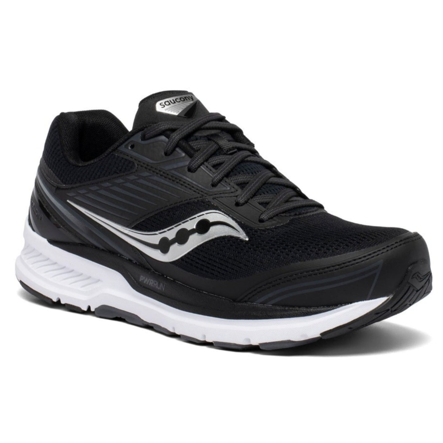 Saucony Men's Echelon 8 Running Shoe, Black/White, 12.5 Wide