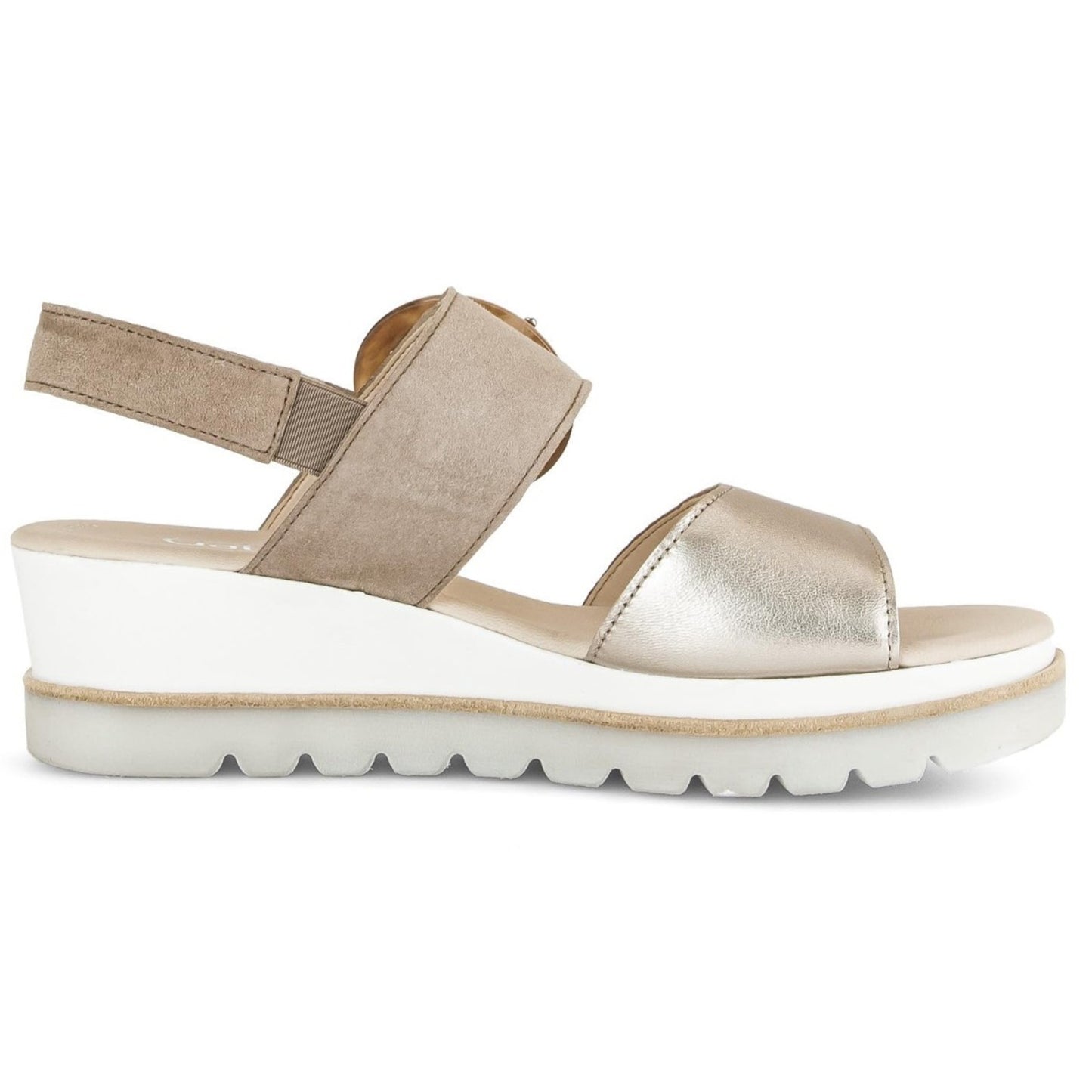 Gabor Women's 64.645 Puder Rabbit Leather Wedge Sandals Silver beige Size 8.5 M