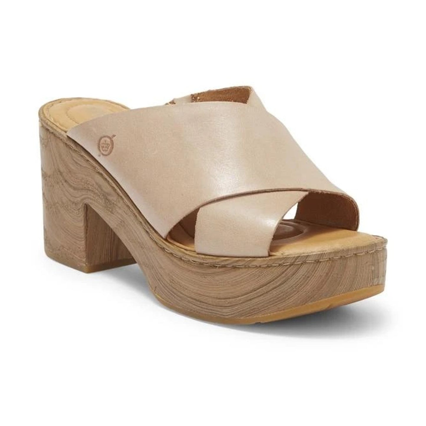 Born Women Size 8 M Pavia Natural Full Grain Leather Heeled Platform Sandals