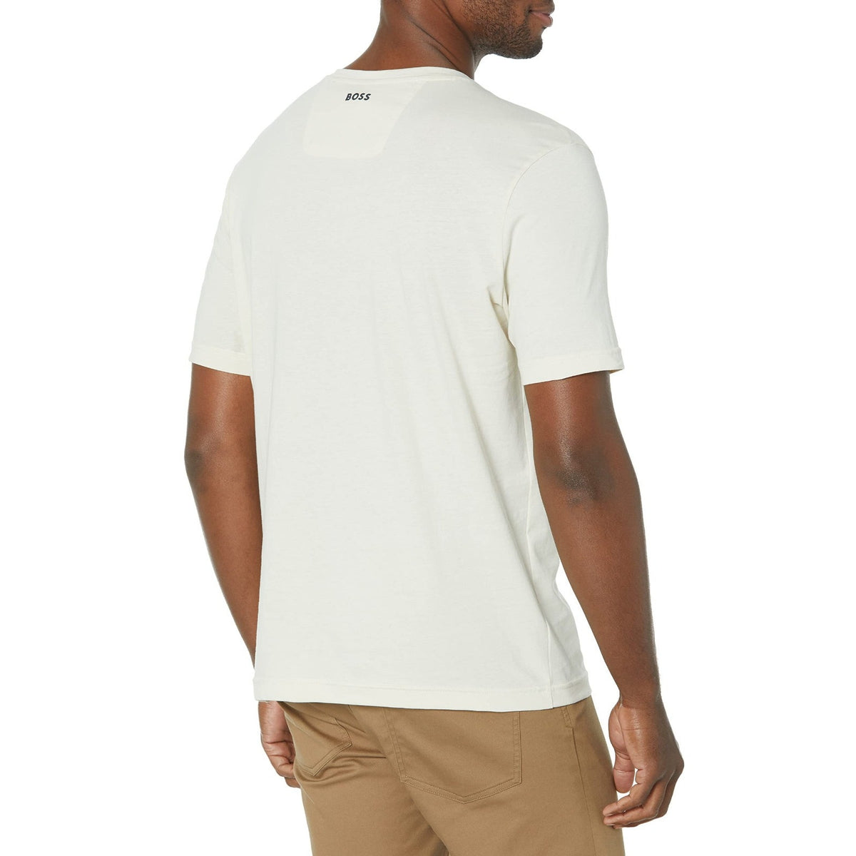 BOSS Men's Scribble Logo Jersey Cotton T-Shirt, Oat Milk, Medium