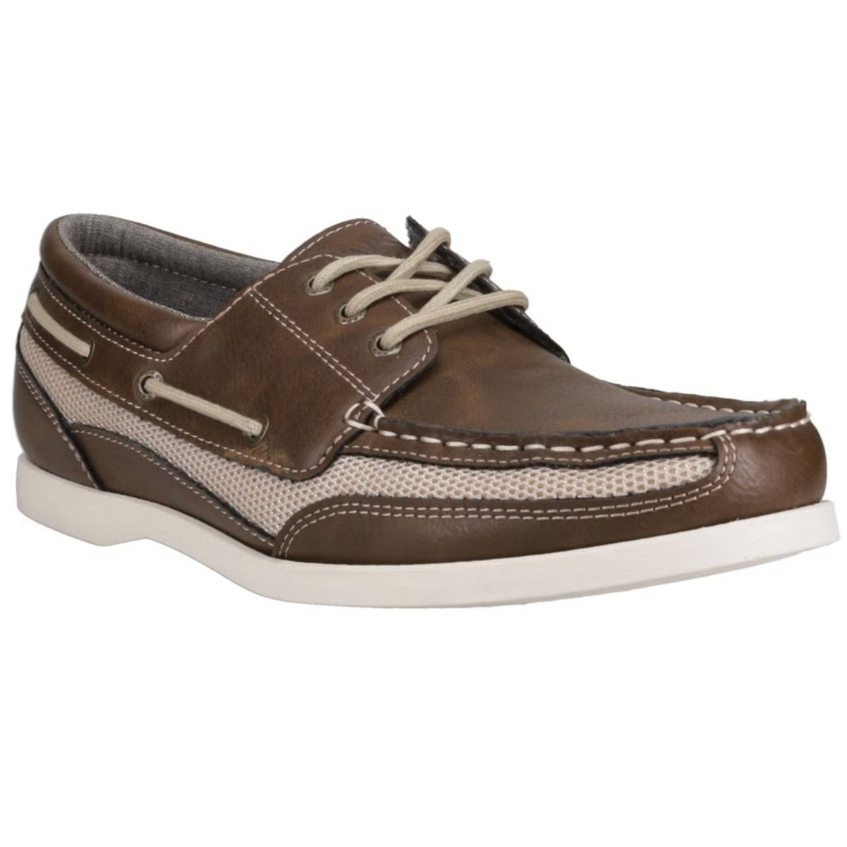 Chaps Kanas Mens Brown Leather Mesh Boat Shoes Casual Lace Up Size 10 M