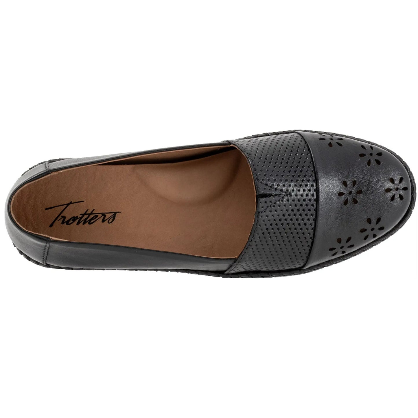 Trotters Women's Ruby Perf Loafers Black Leather 9.5 Narrow